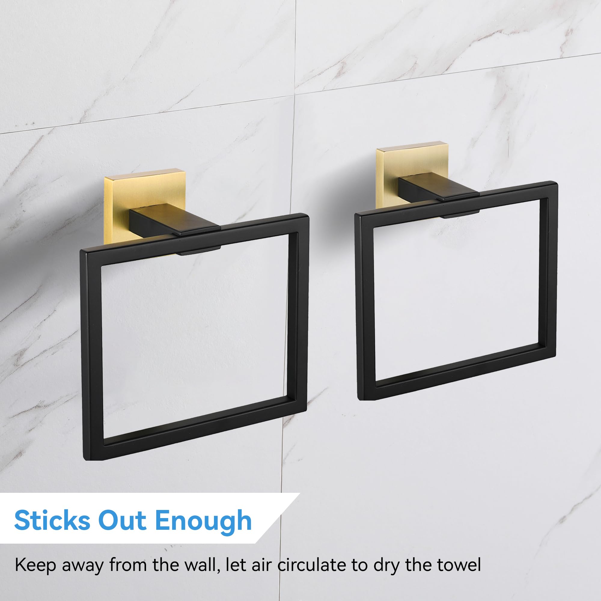 LANC Soporte para toallas de mano para baño, montaje en pared, color negro mate y dorado cepillado, cuadrado, para baño, lavabo SUS304, acero inoxidable, estilo moderno, toallero, perchero, A8896GK