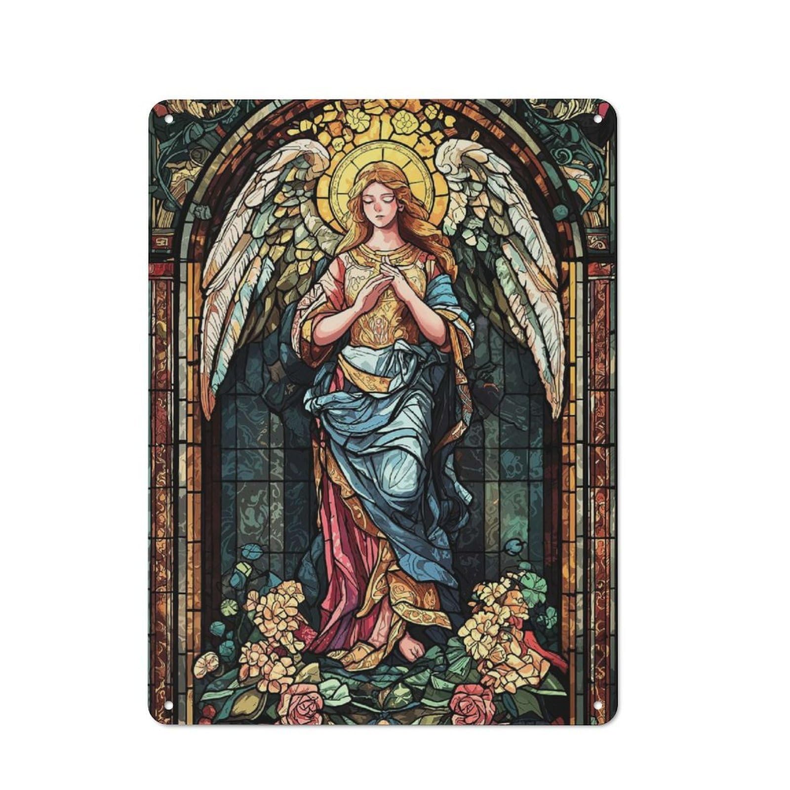 Vintage Stained Glass Angel Vintage Tin Sign 40x30cm, Cafe Wall Decor for Bakery, Diner, Cafe Or Family Room