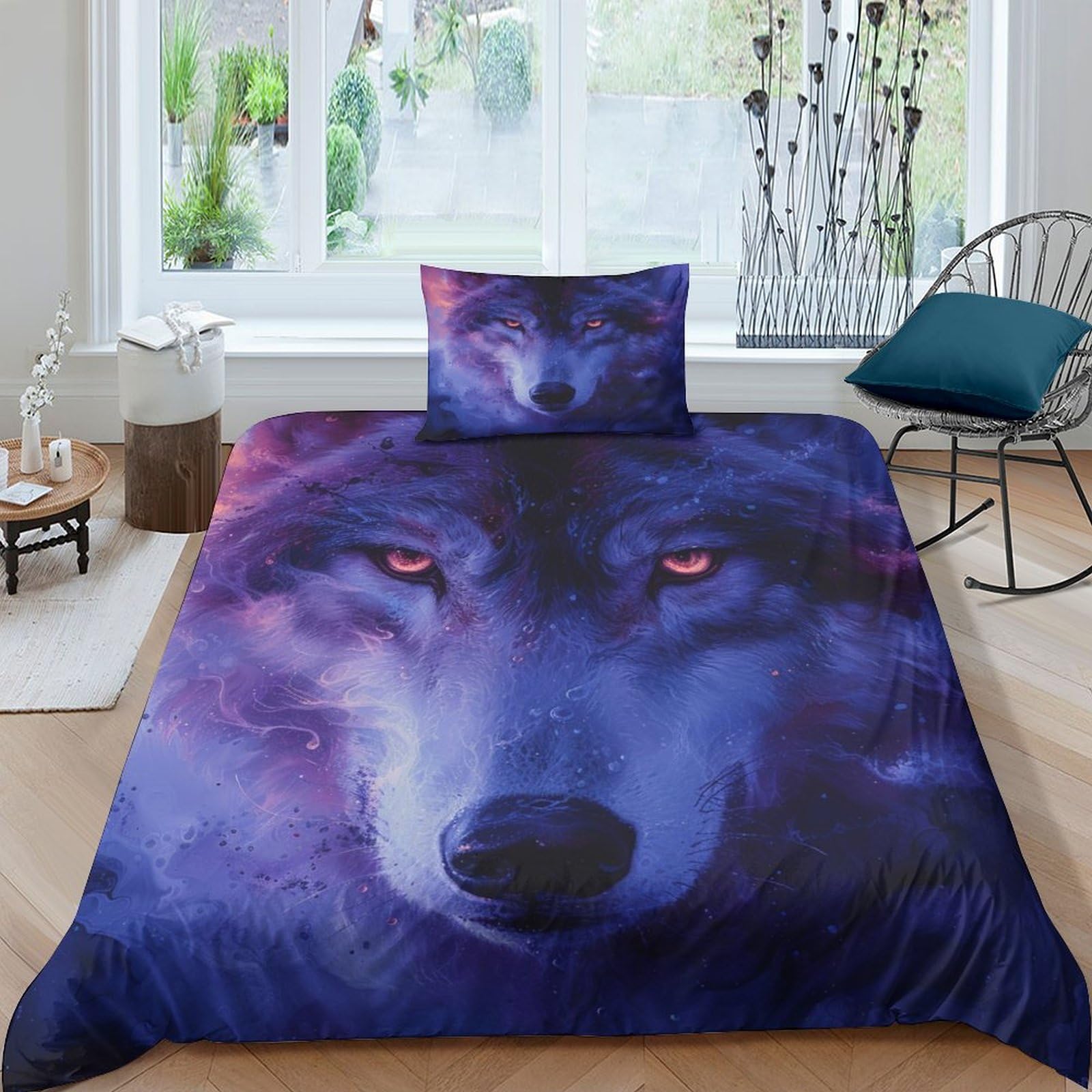 BARDYS Wolf 3D Print Wild Animals for Teens And Adults Duvet Cover Comforter Covers Quilt Cover Bedding Set with Zipper Closure with Pillow Cases Soft Microfiber 3 Pieces Single（135x200cm）