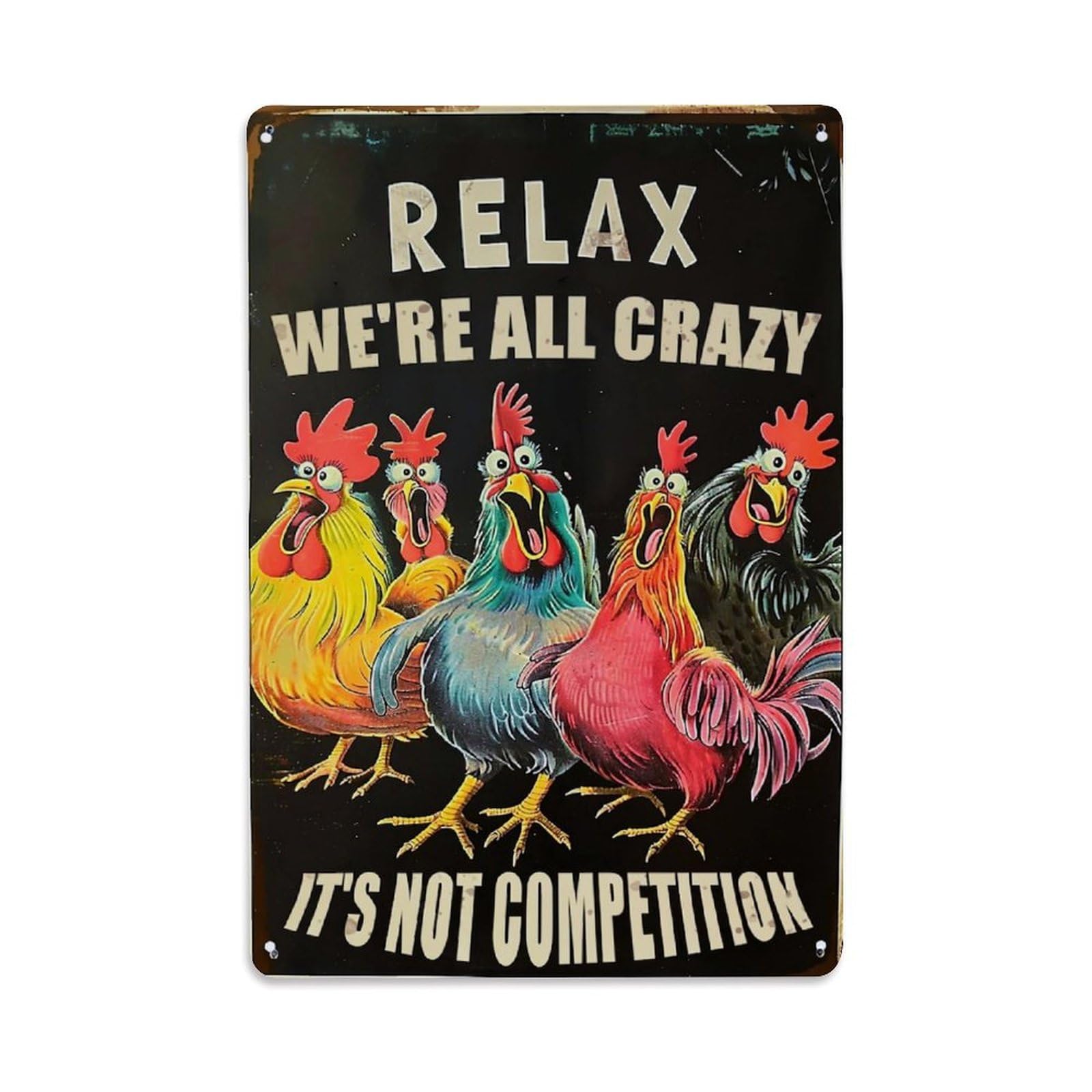 Jdfenggu Vintage Colorful Roosters Singing Loudly Together Retro Metal Tin Sign, Decor Art Poster For Bar, Home, Man Cave, Kitchen, Laundry Room Gift 8X12inch