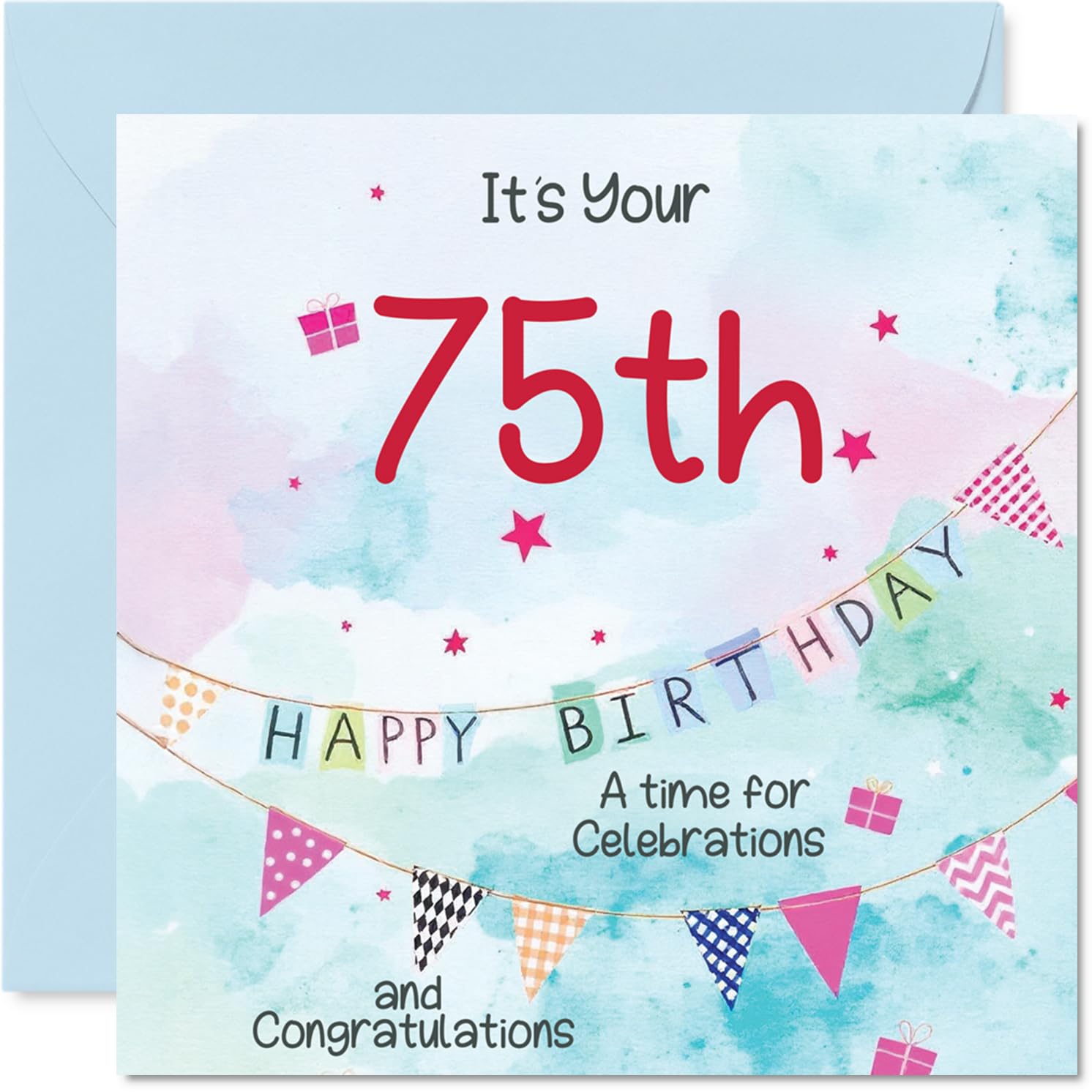 75th Birthday Cards for Men - Party Bunting - Happy Birthday Card for 75 Year Old Man Cousin Grandad Brother Grandpa, 145mm Bday Greeting Cards