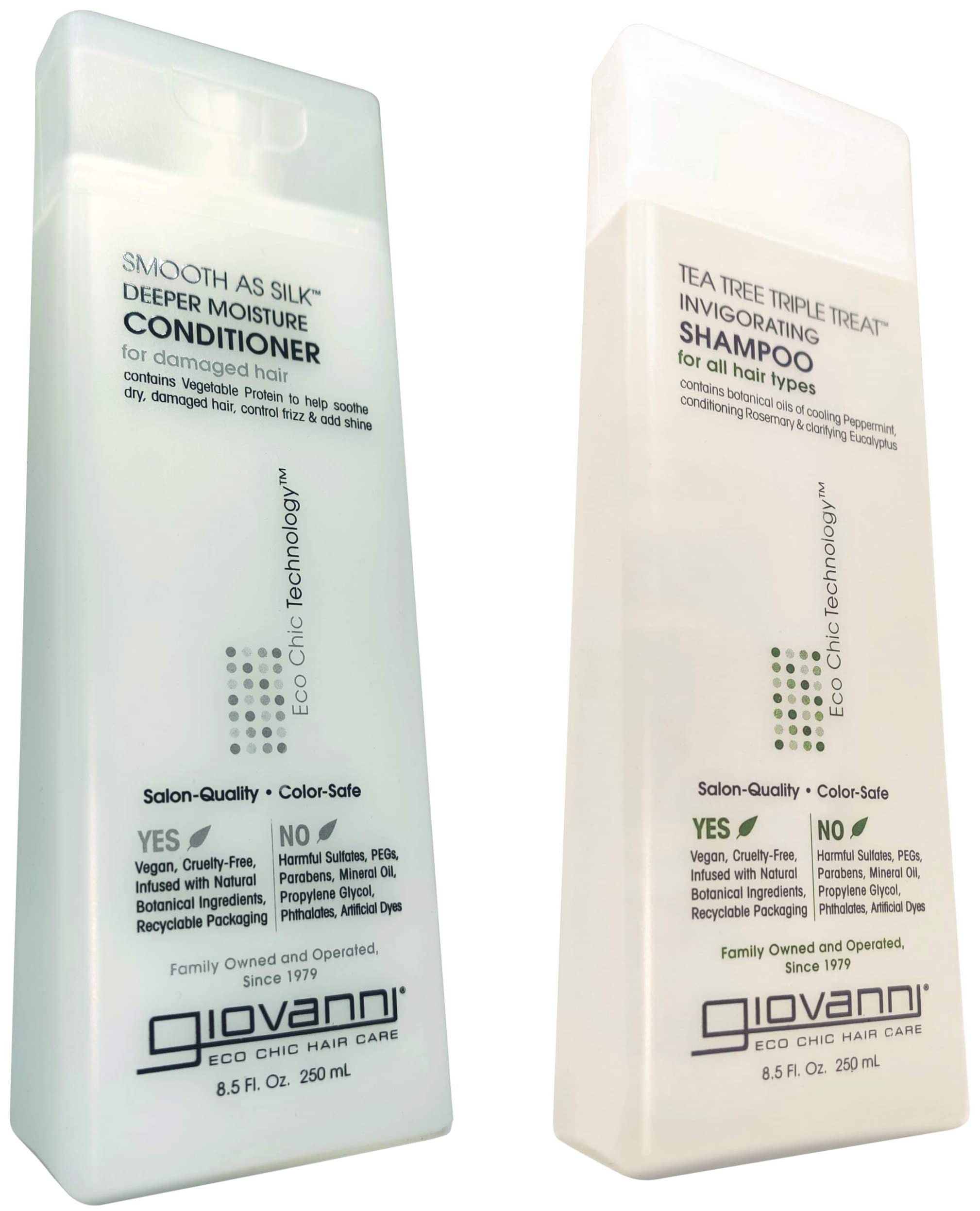 Tea Tree Triple Treat Invigorating Shampoo with No Parabens No Sulphates No Miner & Giovanni Organic Smooth As Silk Deep Moisture Conditioner with No Parabens No Sulphates No Mineral