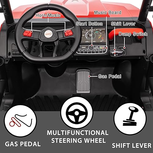 Miniatura 4 de POSTACK Camión volquete de 24 V, 2 asientos, lado a lado, para niños, UTV para niños, auto de juguete con control remoto, automóvil eléctrico con