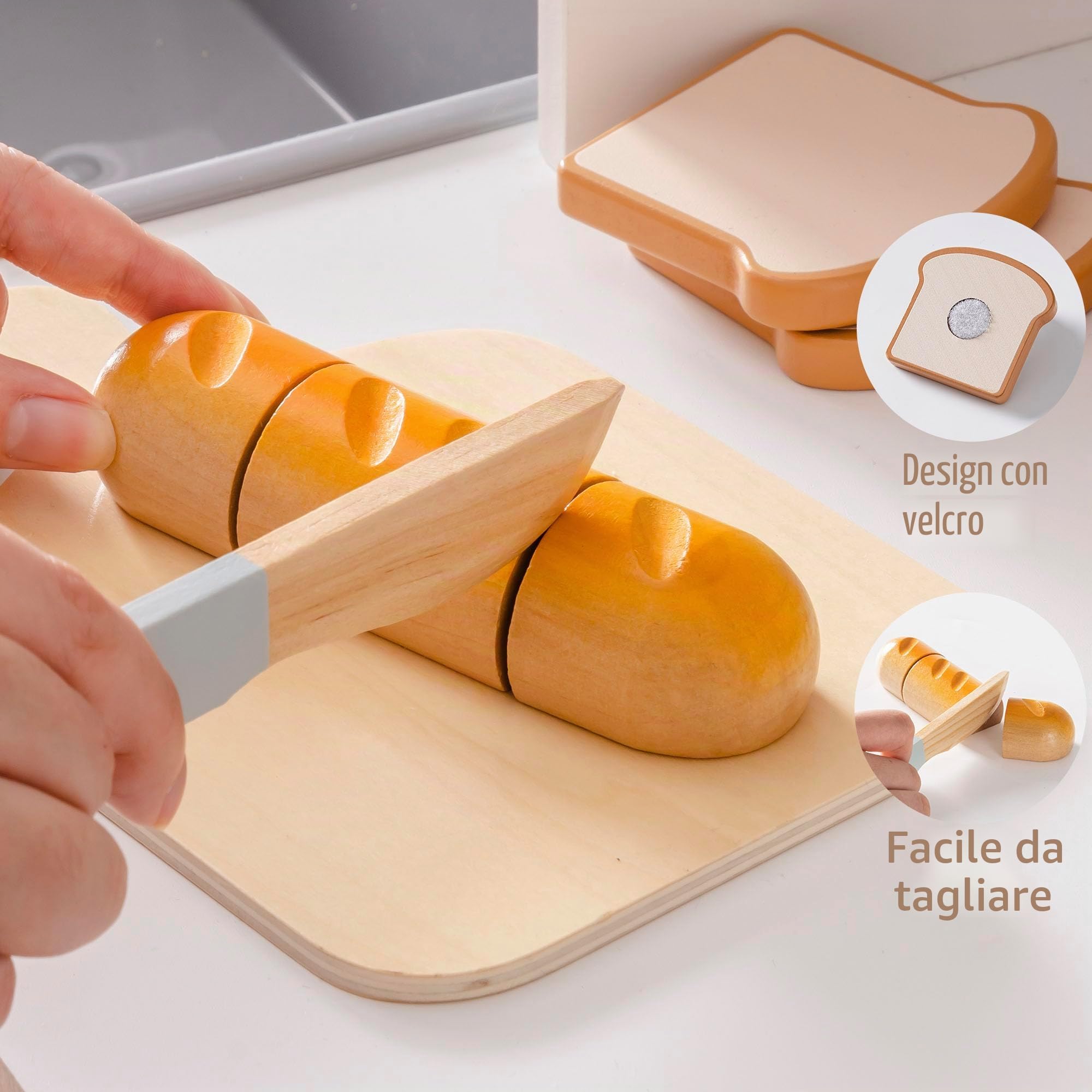 ROBOTIME Montessori - set da taglio in legno per bambini, da giardino e cucina, con accessori in legno, giocattoli per bambini (set di cottura)