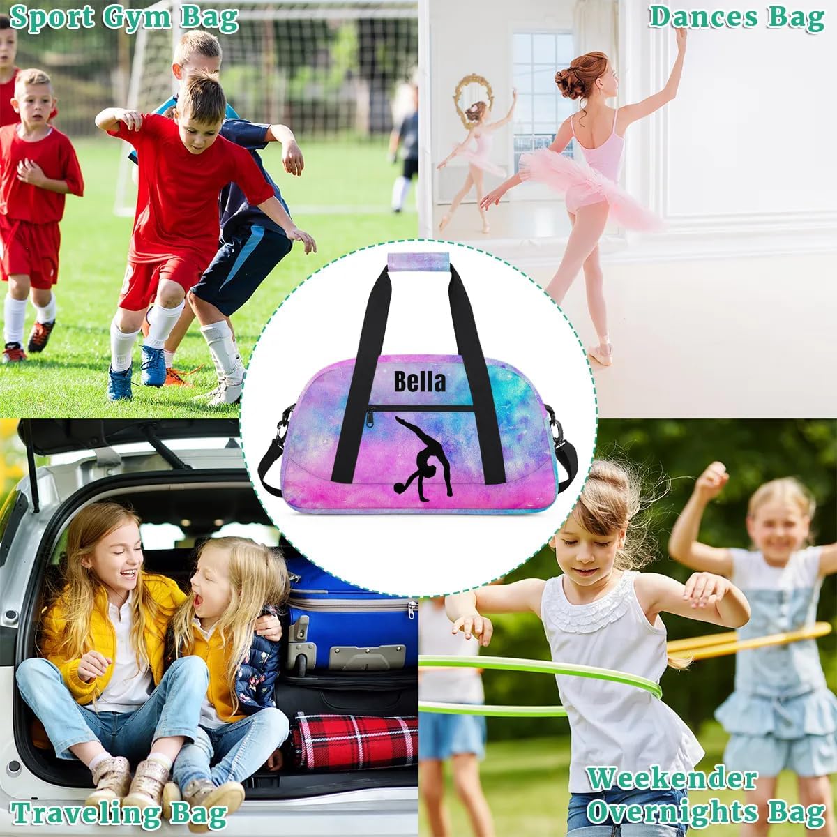 Personalized Dance Bag Gym Bag for Girl,Custom Sport Duffel Bag Weekender Bags Travel Duffel Bag Gymnastics (Multicolor 16), Option 28 - Image 7