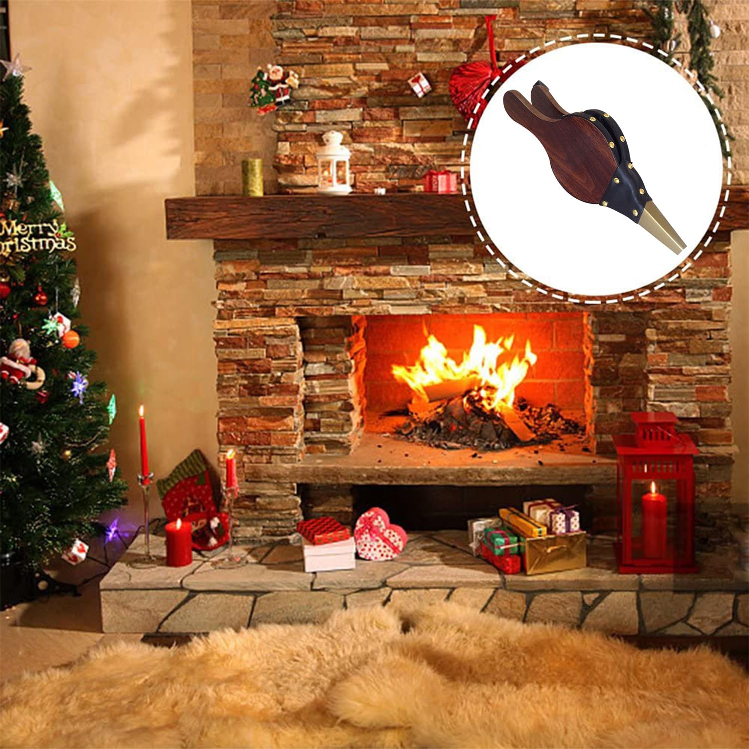 Fuelles de Chimenea, Soplador de Aire de Madera, Soplador de Chimenea Manual, Incluye Cordón Para Colgar, Adecuado Para Barbacoas En Casa, Acampadas, Chimeneas y Senderismo, 30.5 x 12.5cm — view 7