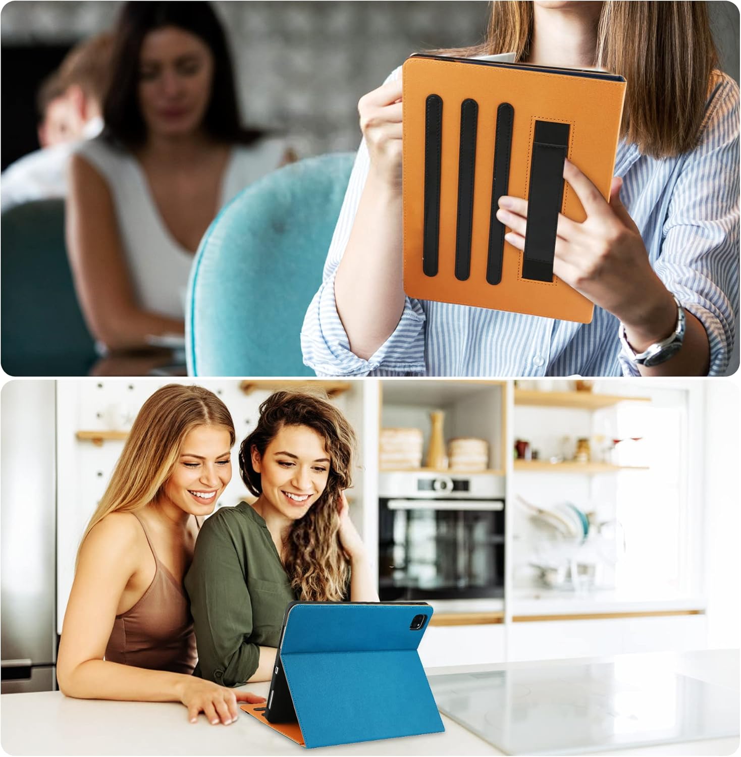 for iPad Pro 12.9 Case 6th/5th/4th/3rd Generation Case 2022/2021/2020/2018 w/Pencil Holder, Folio Stand Cover with Multiple Angles & Auto Sleep/Wake for iPad 12.9 Inch Pro 6th/5th/4th Gen, Blue/Brown