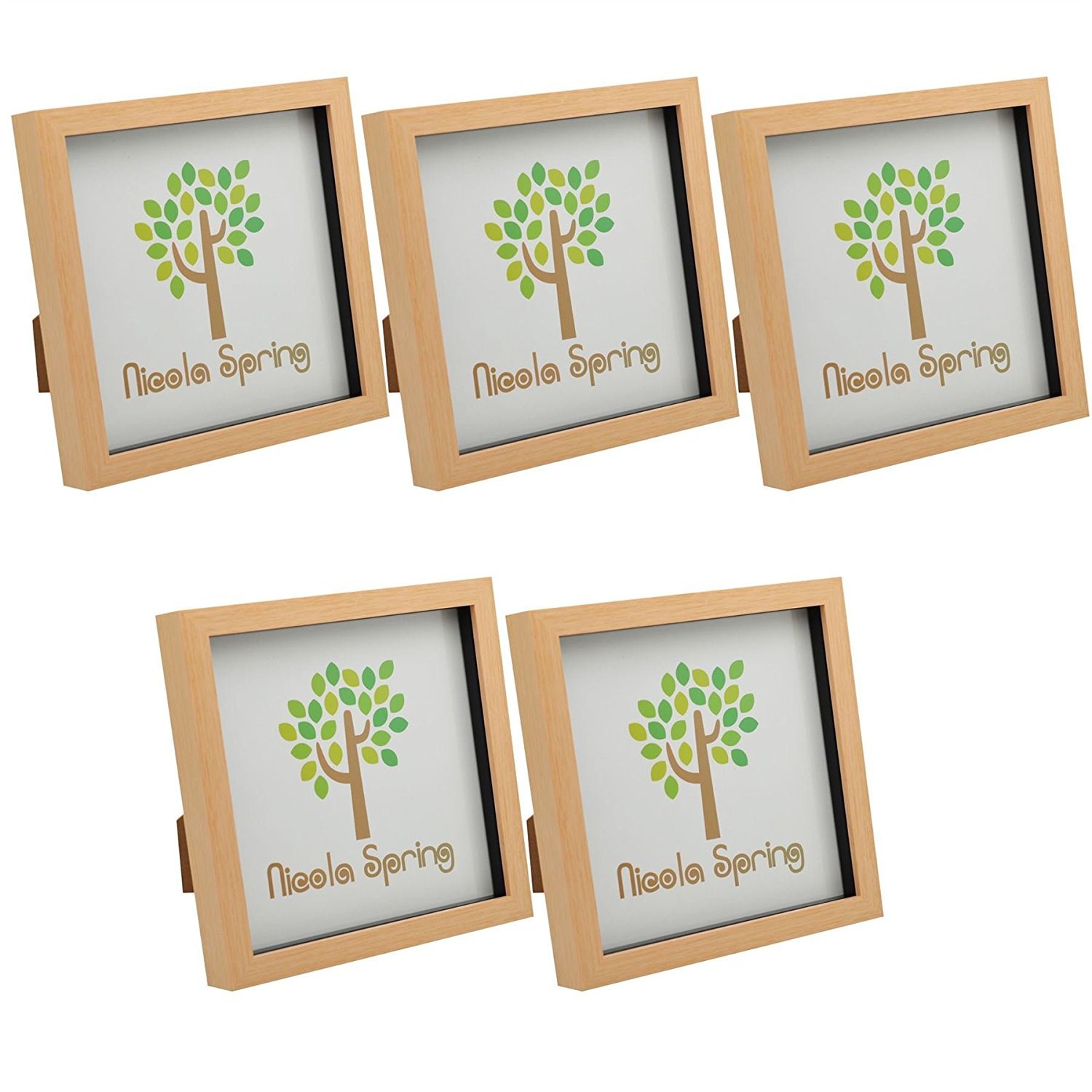 Nicola Spring 3D Box Photo Frame - 8 x 8" - Pack of 5 - Light Brown