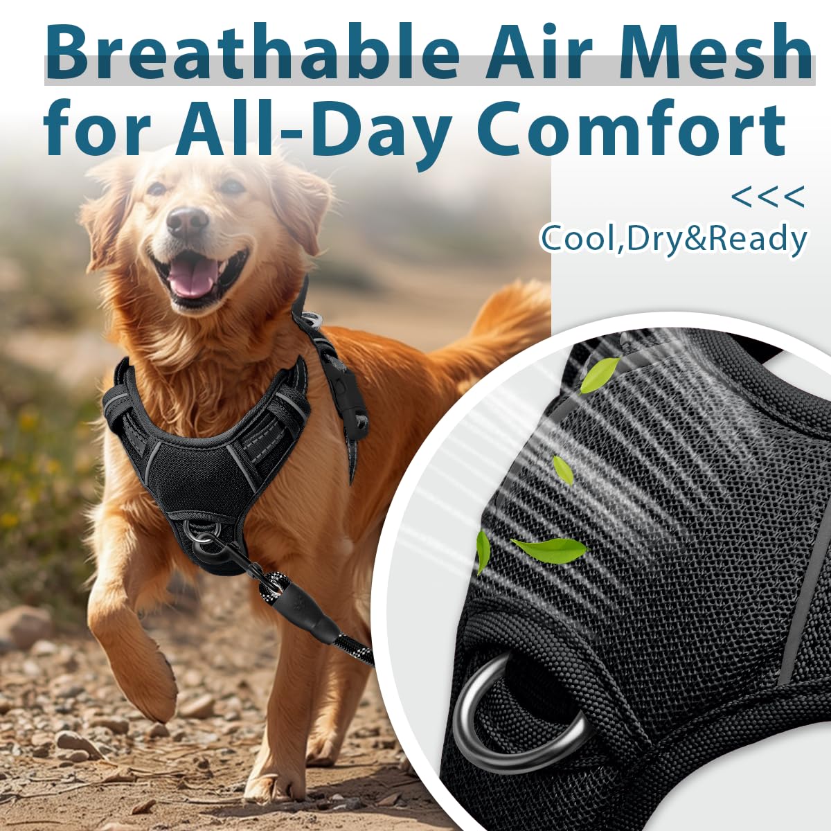 BARKBAY Dog Harness No Pull with ID Tag Pocket - Heavy Duty, Reflective, Easy Control for Large Dogs(Black,M) - image 4