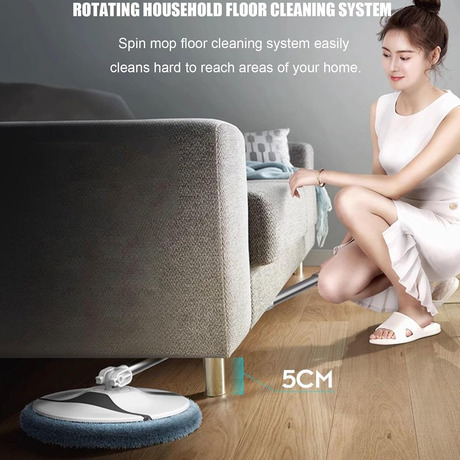 Spin Mop and Bucket Set - Self Cleaning Mop with Stainless Steel Handle and Microfiber Pads - Ideal for Hardwood, Laminate, and Tile Floors