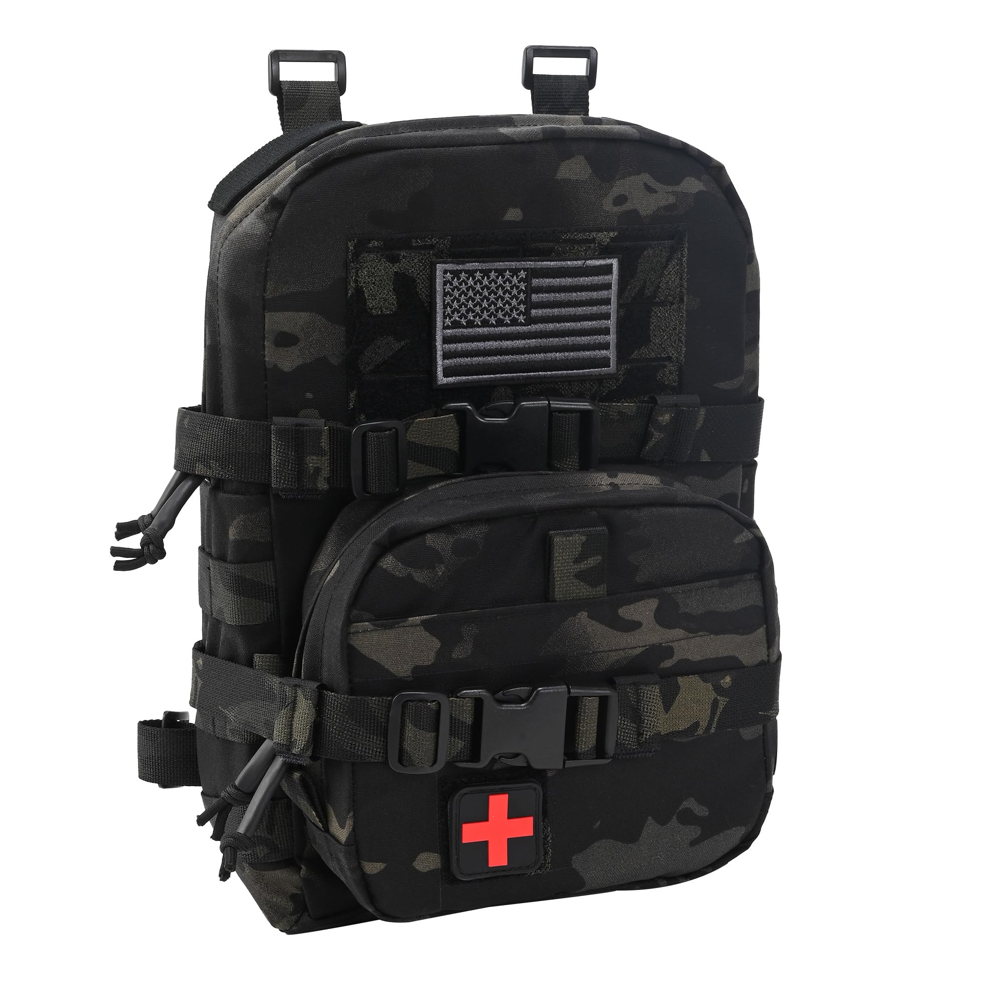 Tactical Mini Molle Hydration Pack,Molle Hydration Carrier with IFAK Pouch&US Flag&Med Patch,Hydropack for 2L Water Bladder