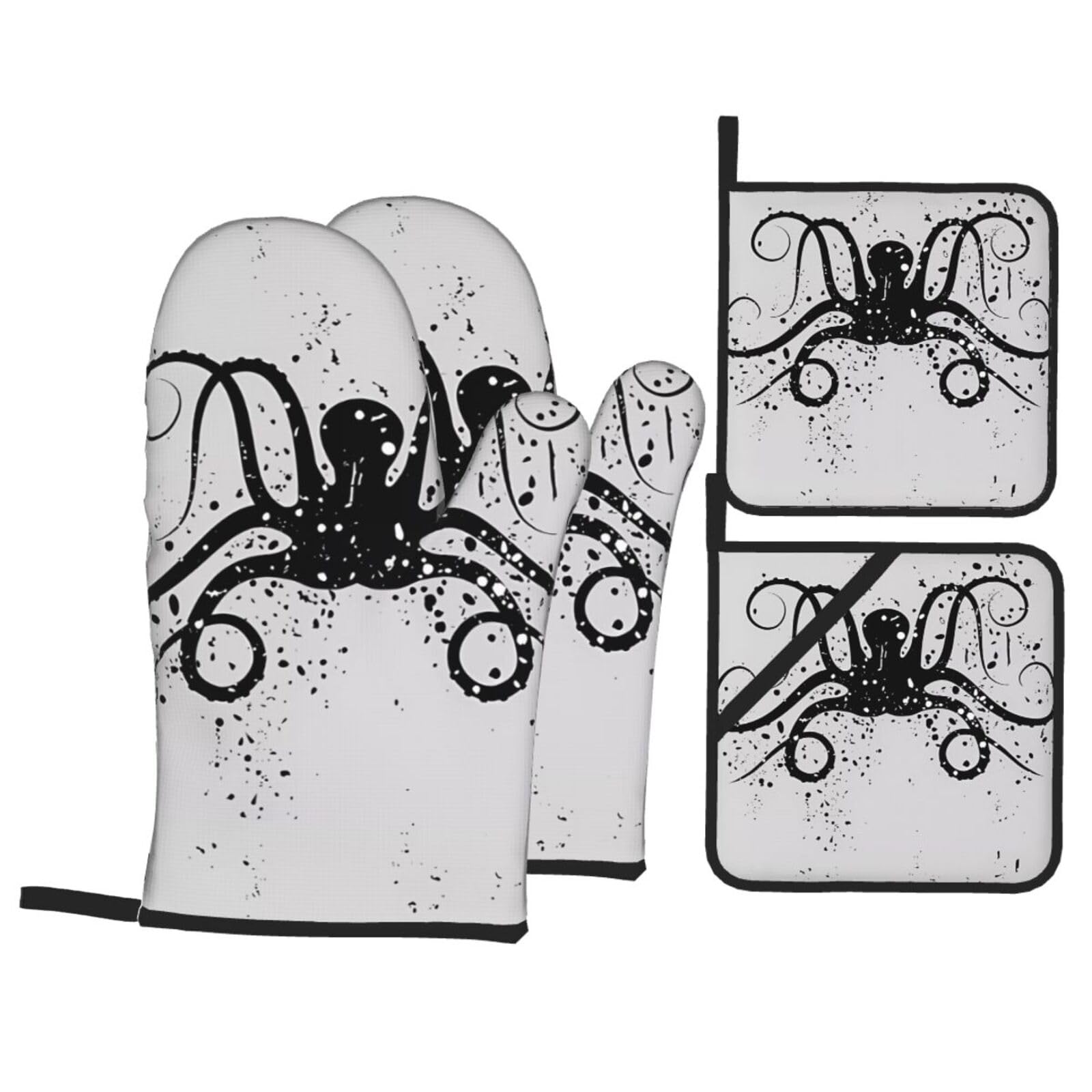 WHJSHOP Octopus Prints Kitchen Layers: Waterproof Oven Covers for Safe Handling & Easy Cleanup – 4 Piece Heat Protection Bundle