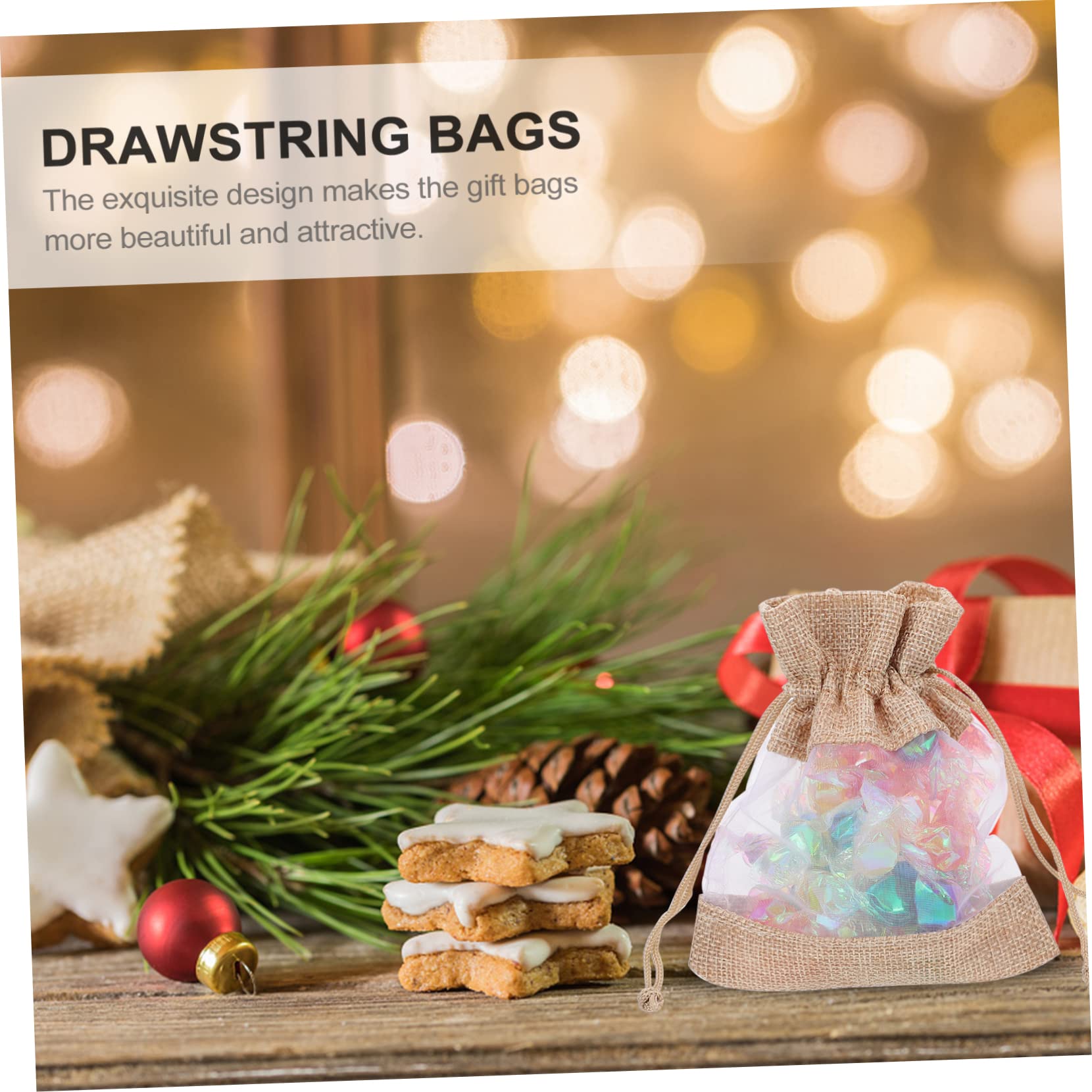 OATIPHO 3 Set Tasca Con Coulisse in Iuta Mussola Per Vacanza Natale Buste Juta Bustine Sacchi Sacchetto Di Caramelle Sacchetti Di Caramelle Biancheria 10 Pezzi * 3