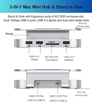 GEWOKLIY Base para Mac mini M4, suporte e hub de alumínio para Mac