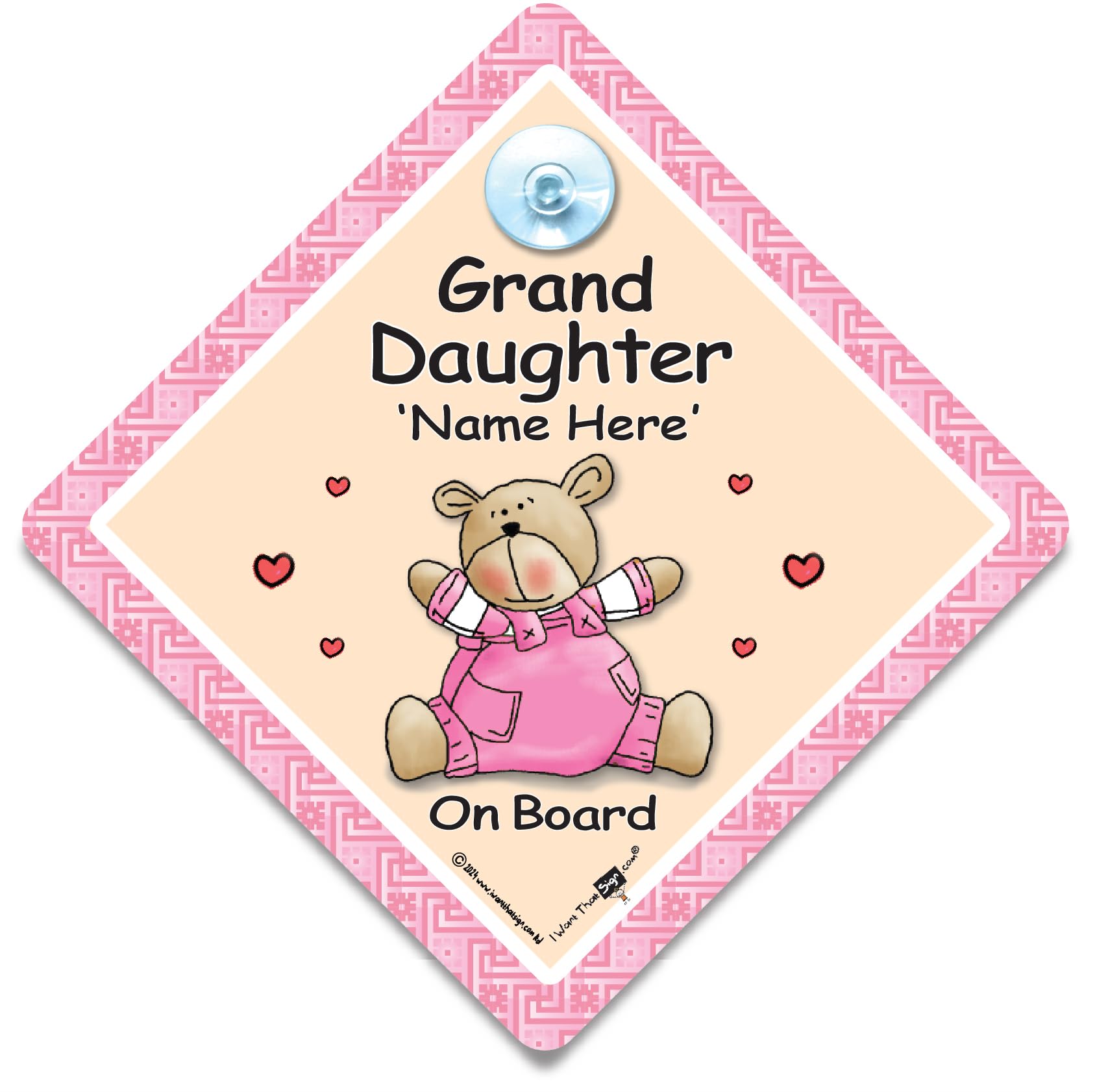 Iwantthatsign.com Pink Personalised Granddaughter On Board Sign With Bear. Add Any Name To Create A Personalised Baby On Board Sign 14 Cm X 14Cm X 2Cm