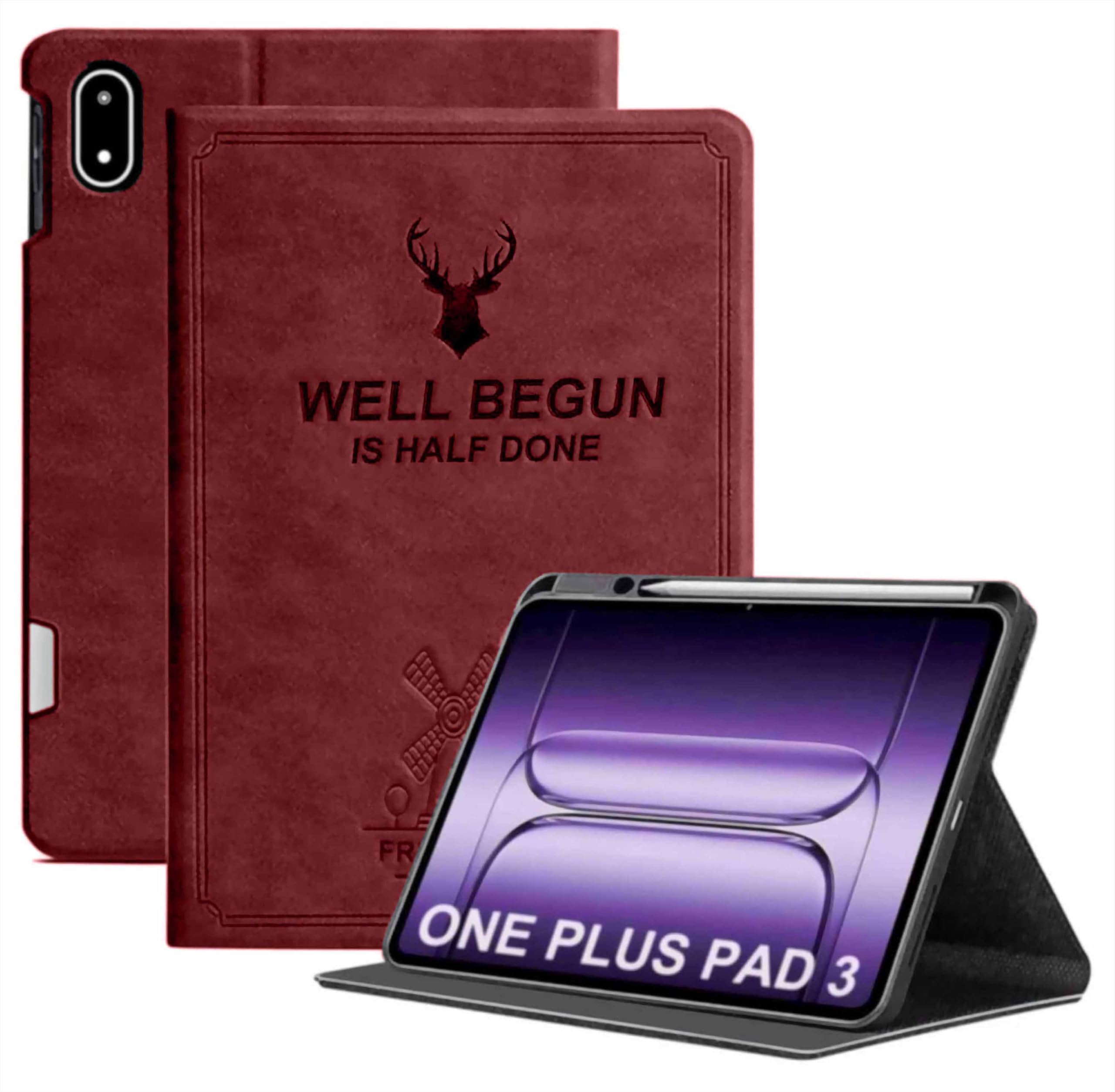 ProElite Case Cover for OnePlus Pad 3 13.2 inch 2025 Case, Deer Flip case Cover for OnePlus Pad 3 13.2 inch 2025 Case with Pen Holder, Wine Red