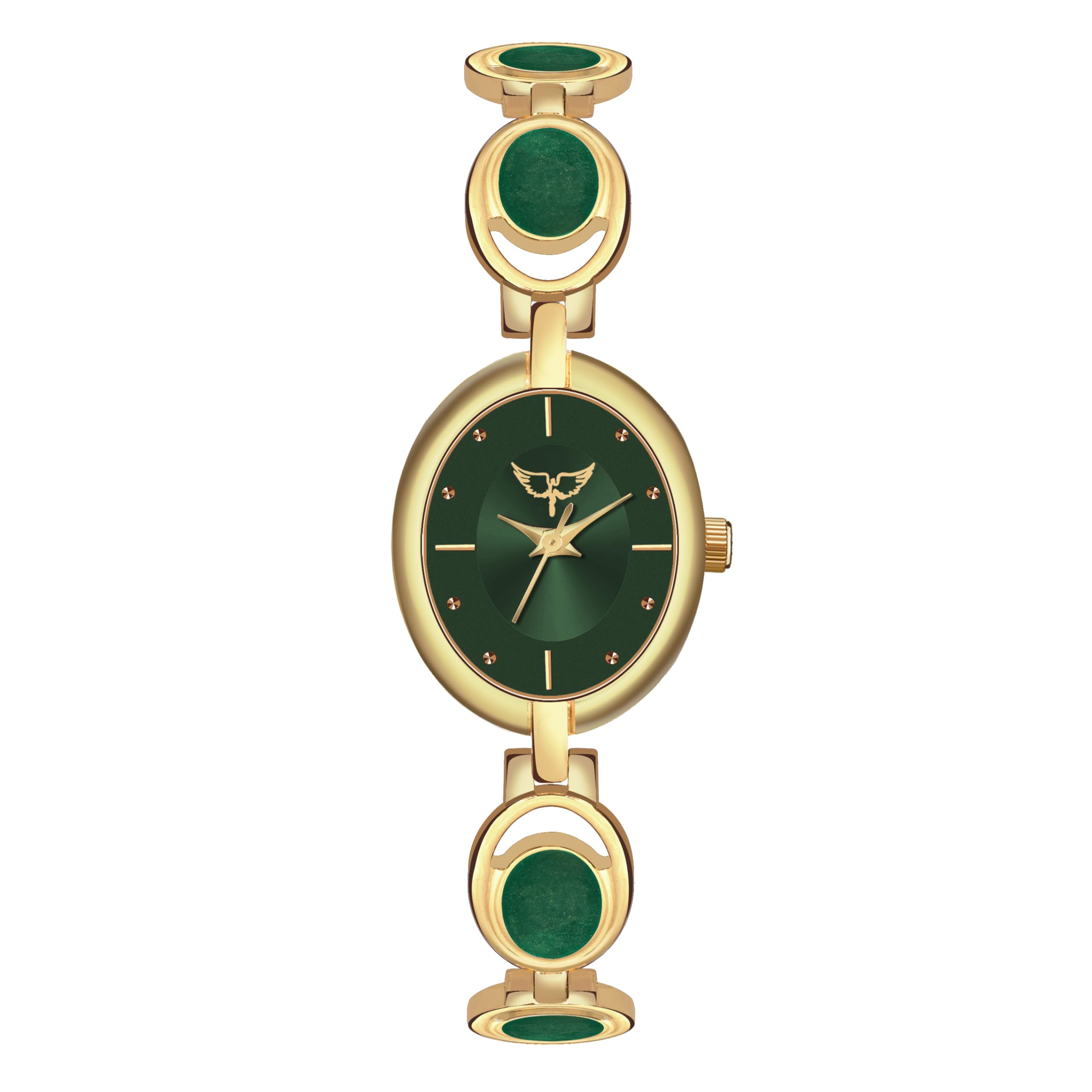Gold-Toned Oval Dial Wrist Watch with Black Strap, Studded with Stones-image-47