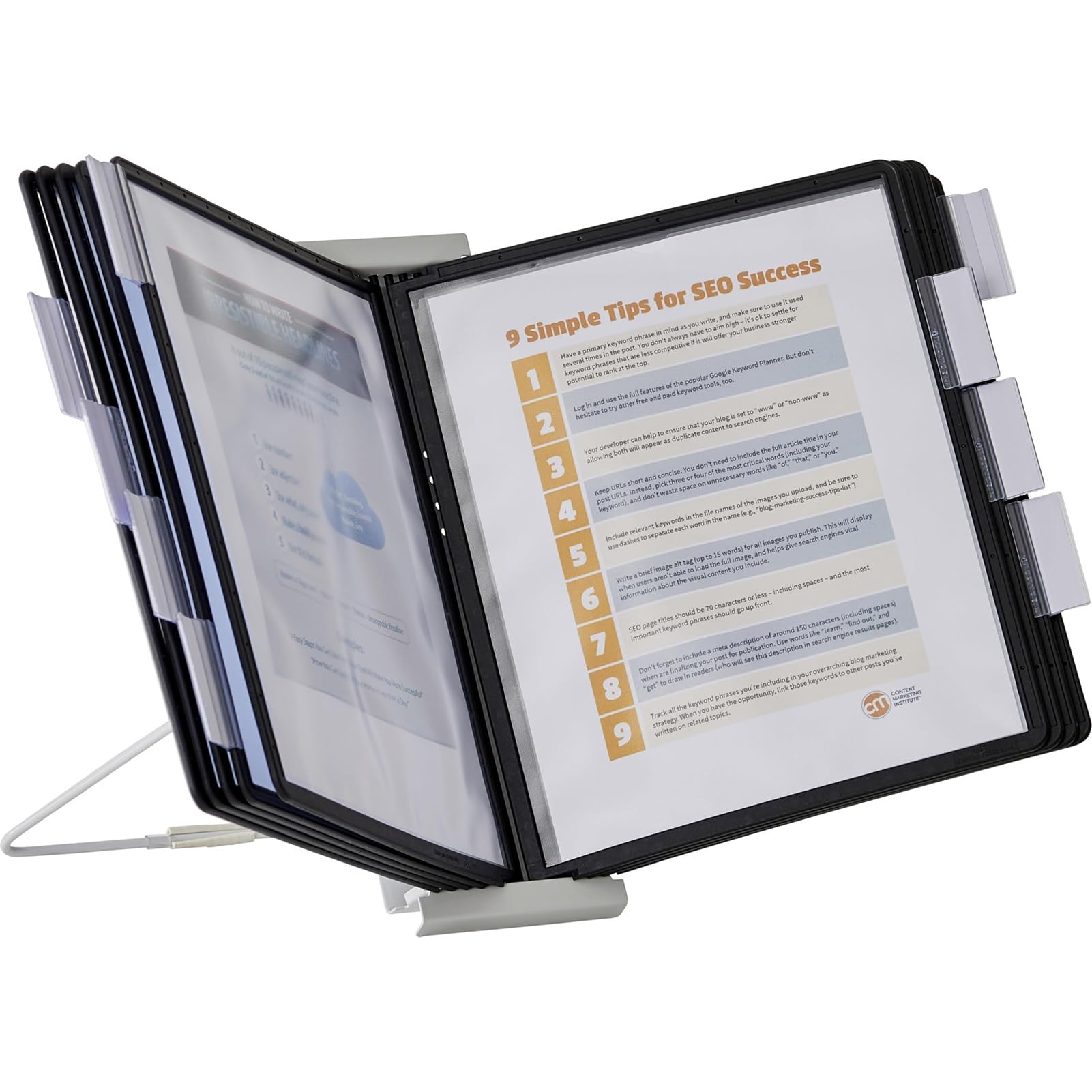 OOPDNEGAK Desktop Flip Display Folder - Durable Space Saving Reference Stand Desk, with 10 Display Pockets, Letter-Size, desktop reference organizer, Catalog Display Rack