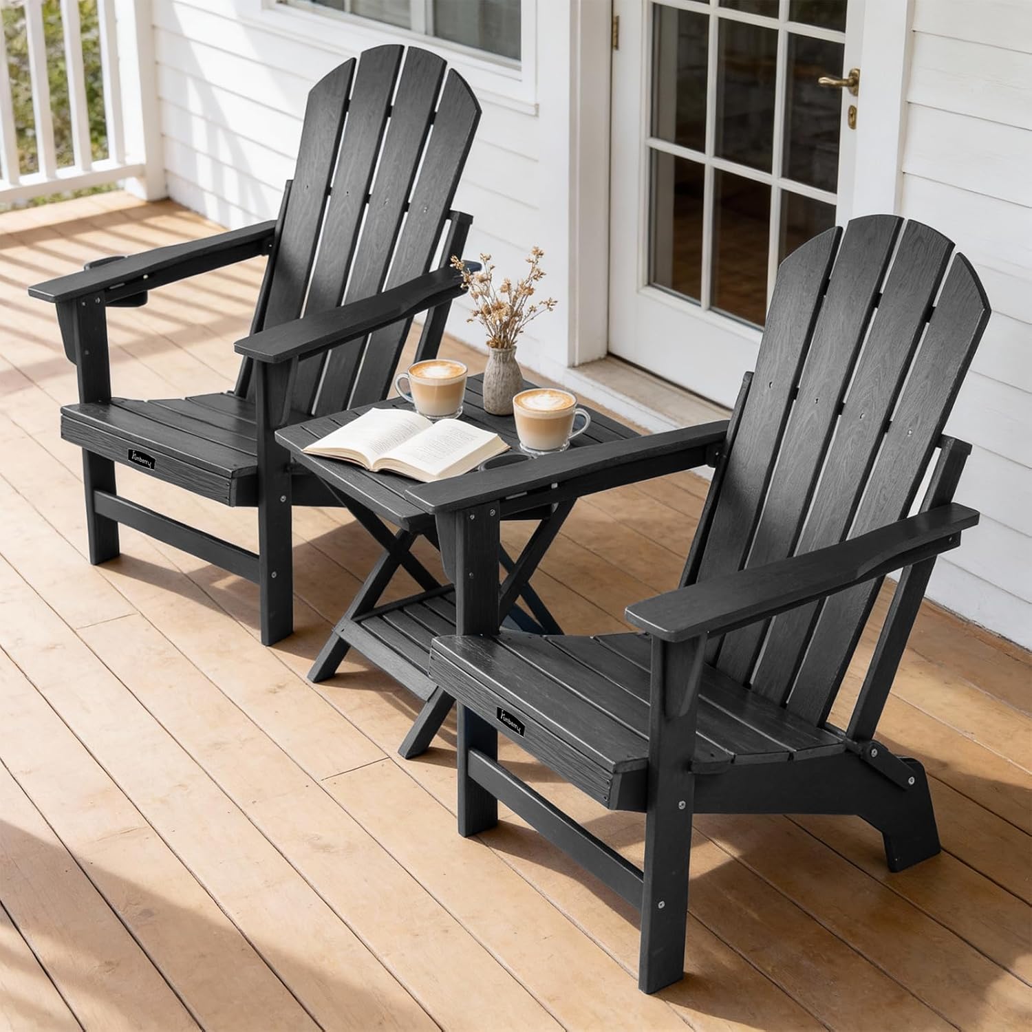 FUNBERRY Folding Adirondack Chairs Set of 4, HDPE Stable Gun-Leg Design Fire Pit Chairs with Cupholder All Weather for Outside