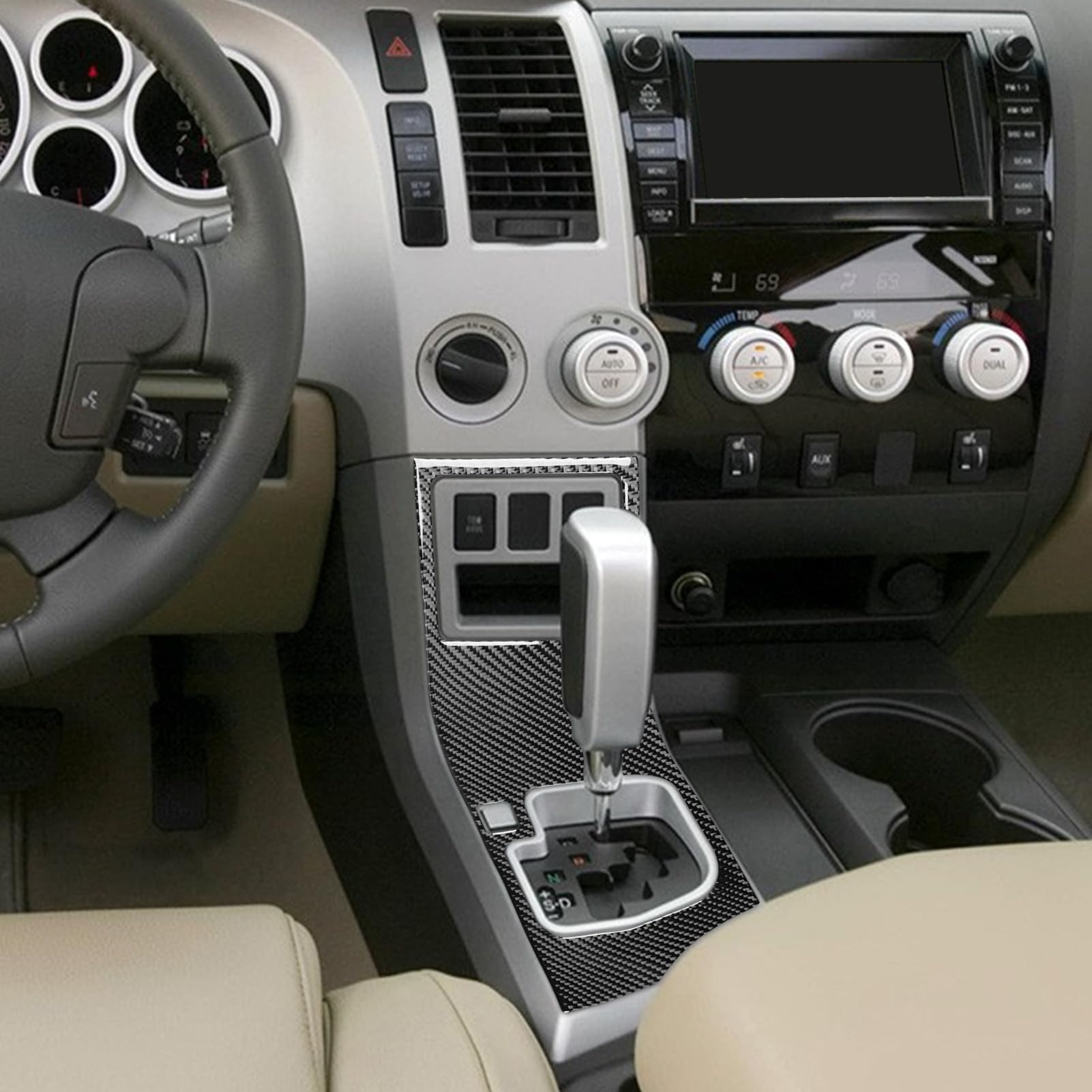 Car Interior Accessories Center Shift Panel Frame Carbon Fiber Trim Sticker Compatible with Toyota Tundra 2007 2008 2009 2010 2011 2012 2013