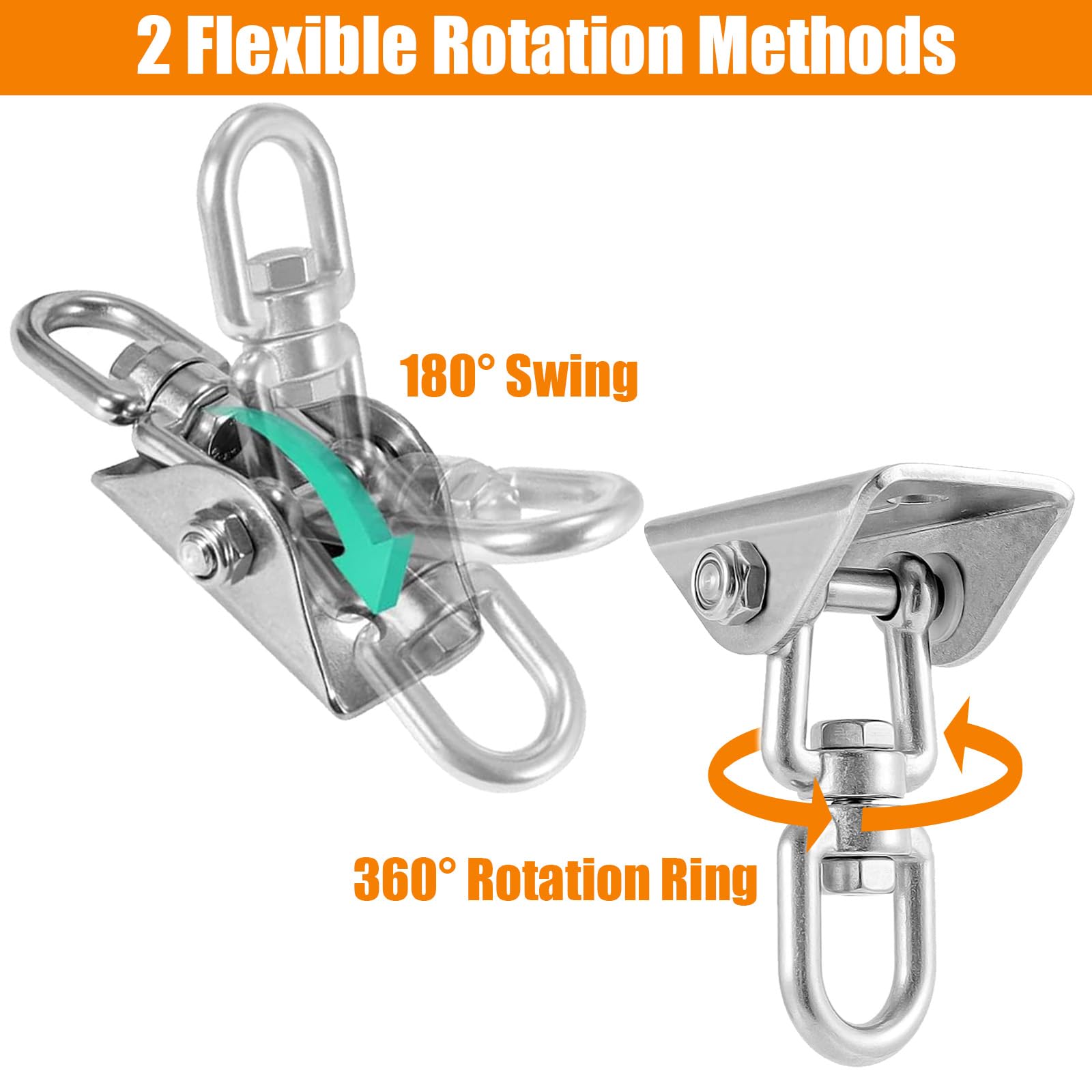 2 Piezas Ganchos Techo Acero Inoxidable para Hormigón y Madera, Soporte Saco Boxeo 450kg Capacidad con Fijación Tornillo, Anclaje Pared 360 ​​° Rotación para Columpios, Hamacas, Silla Colgante, Yoga