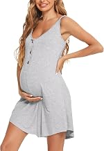 Aseniza Maternity Nightgown, Cotton, Maternity Pyjamas with Nursing Function Nightgowns Hospital Childbirth with V Neck