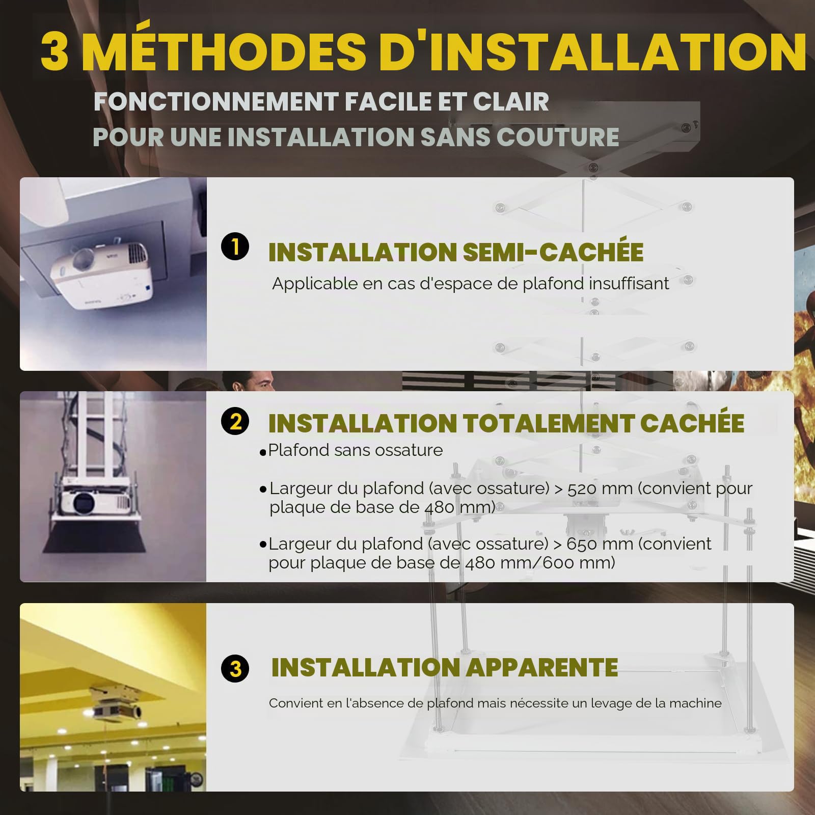 CGOLDENWALL 70CM Projecteur Électrique Ascenseur Montage au Plafond Télécommande pour Cinéma Église Salle École Double Moteurs Charge Maximale 20 kg