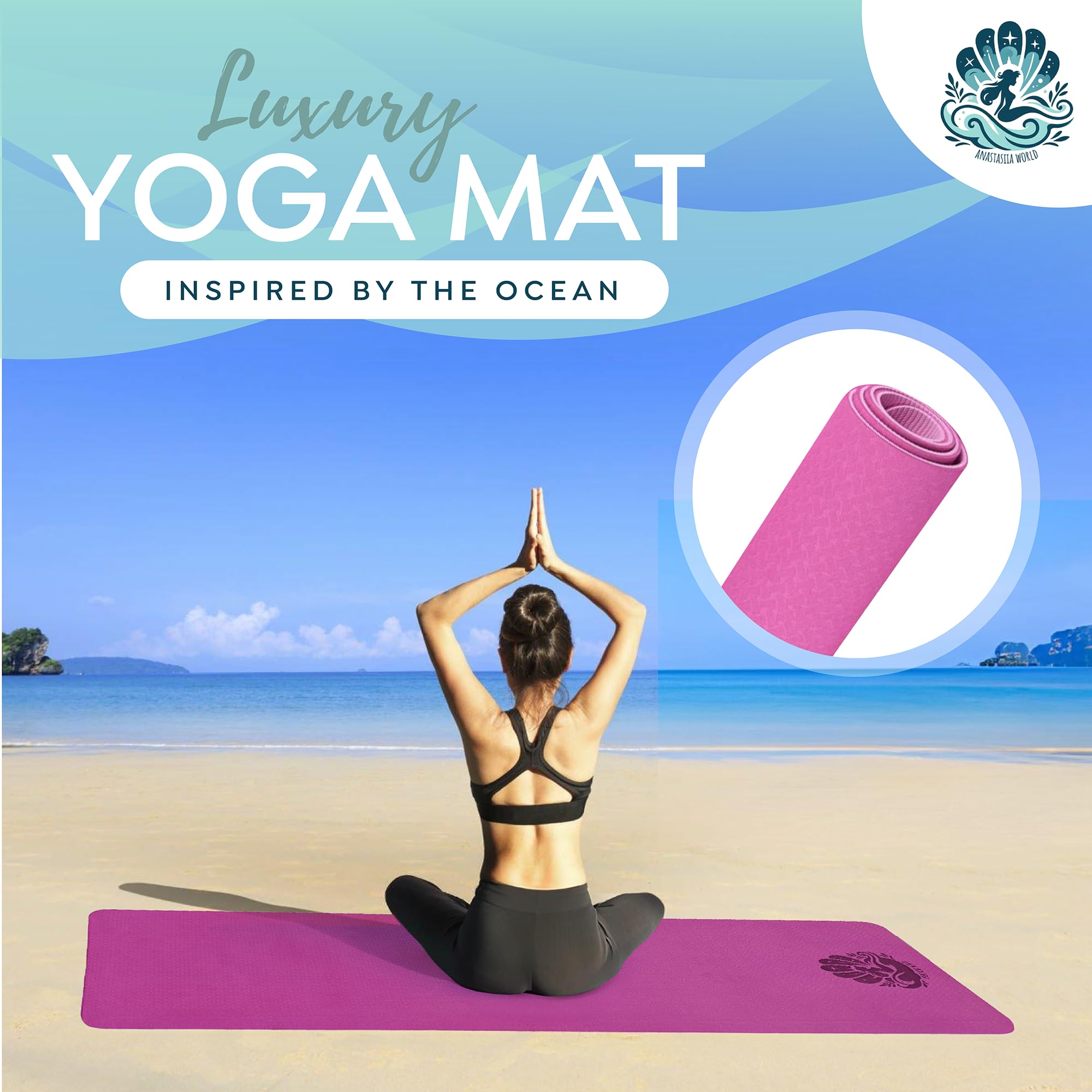 Anastasiia World Luxury Yoga Mat, 1/4'' Extra Thick for Enhanced Comfort, Non-Slip Surface, Eco Friendly TPE Material, For Fitness, Pilates and Exercises (Pink)