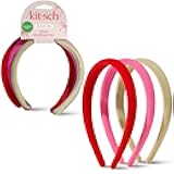 Kitsch Velvet Headbands for Women & Girls - No-Slip, Comfortable, Lightweight & Gentle on Hair – Ideal Hair Accessories for Holiday Outfits, Everyday Looks & Holiday Gift - Pink, Red & Green, 3pcs