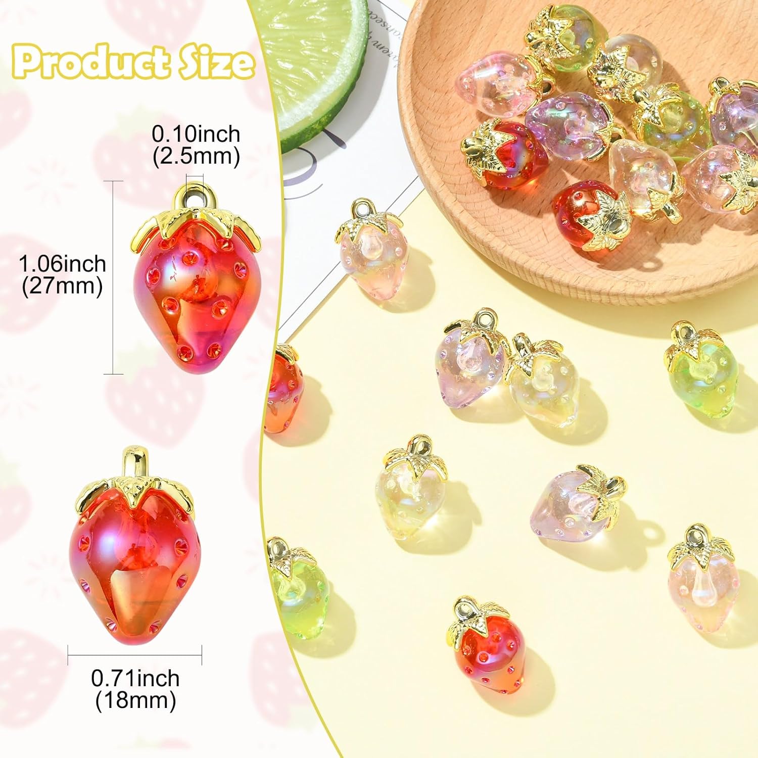 Stiesy 20 Pcs Acrylic Strawberry Charms for Jewelry Making Transparent Strawberry Charm 3D Fruit Pendants for Jewelry Making Necklace Bracelet DIY Crafts - Image 2