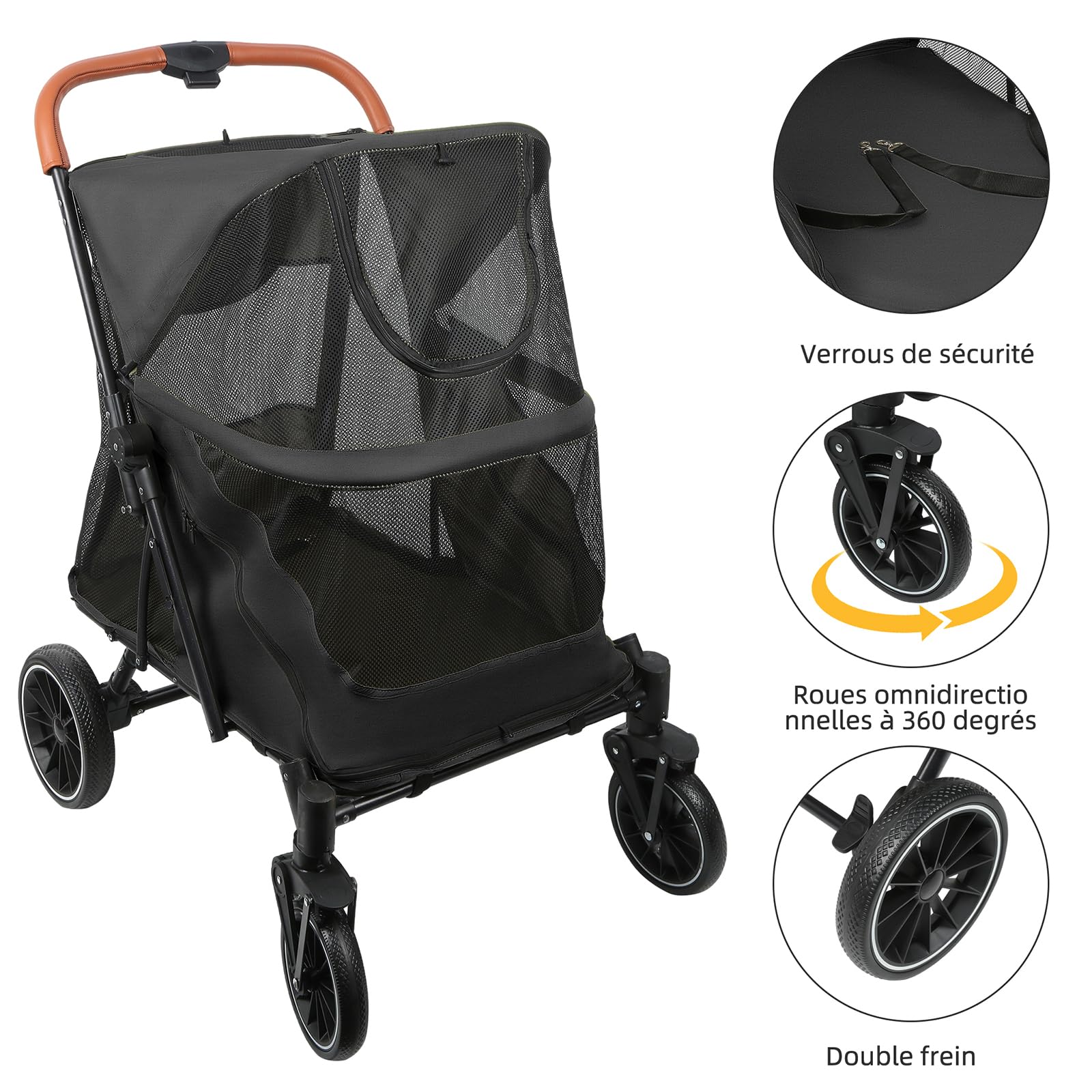 Passeggino per cani gatti, passeggino per cani, trolley per cani pieghevoli, passeggino per gatti di grandi e medie dimensioni, trolley per cani con finestra in rete, cinture di sicurezza