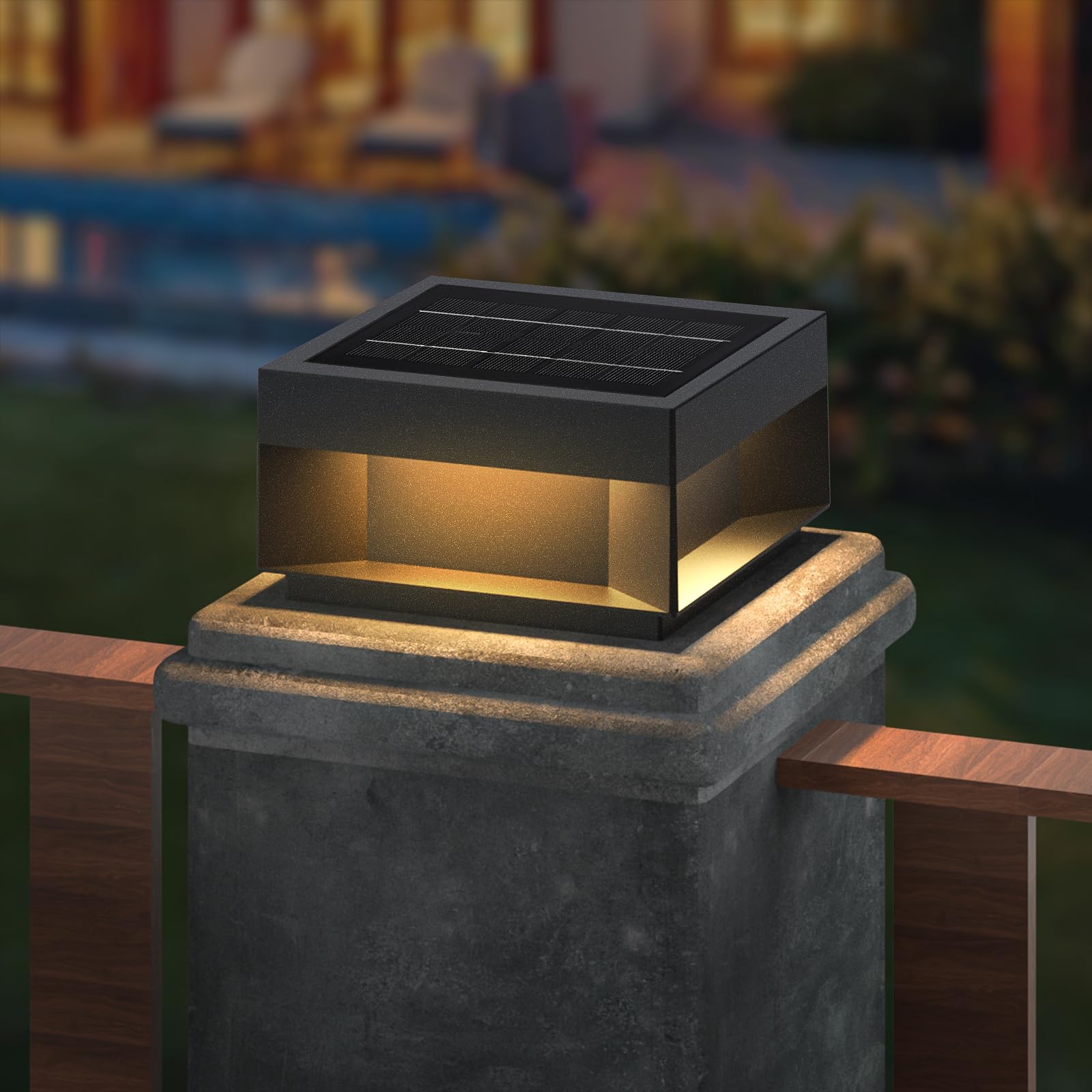 Photo 1 of Luxfairy Modern Solar Landscape Post Light, 9.8" Outdoor IP54 Waterproof Luxury Fence Deck Pillar Cap Patio Garden Decoration Lantern Column Lamp with 3 Different Lighting Color