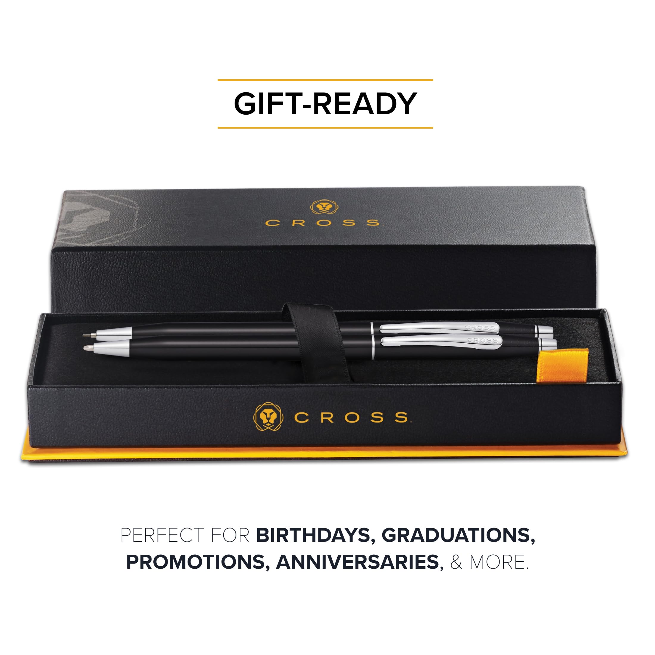 Cross Classic Century Kugelschreiber und Bleistift Set (Strichstäke M und 0,7 mm, nachfüllbar, inkl. Premium Geschenkbox) schwarz-Lack chromplattiert
