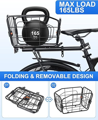 Miniatura 3 de Cesta trasera para bicicleta, estante de carga de aluminio para bicicleta, cesta de bicicleta de capacidad de 22 litros, plegable y extraíble para