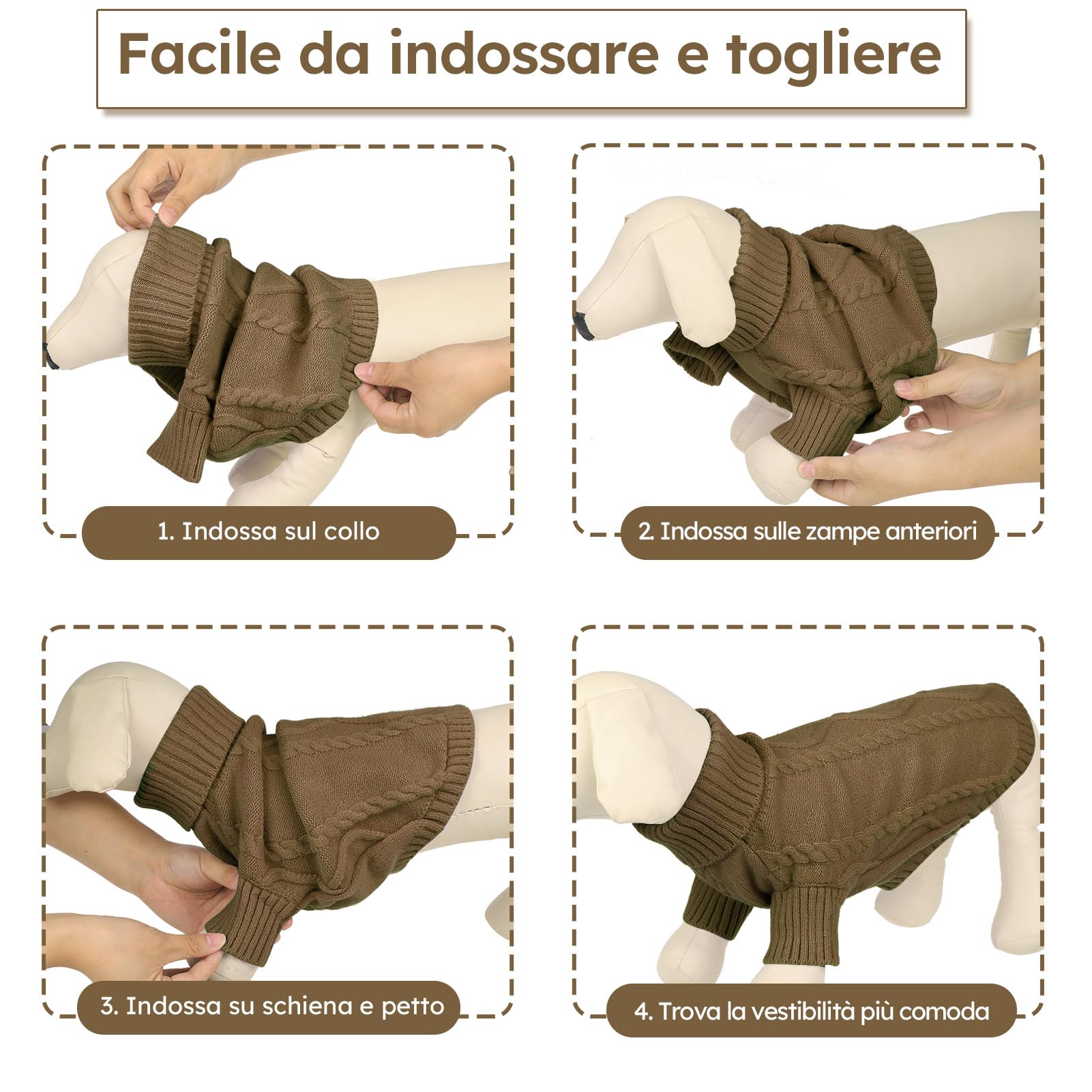 Queenmore Maglione Cane Taglia Grande Maglioncino Per Cani Felpa Cane Taglia Grande Ritorto Vestiti Per Gatti Maglione Per Labrador, Pastore Tedesco, Golden Retriever Bulldog Francese, Marrone, 3XL