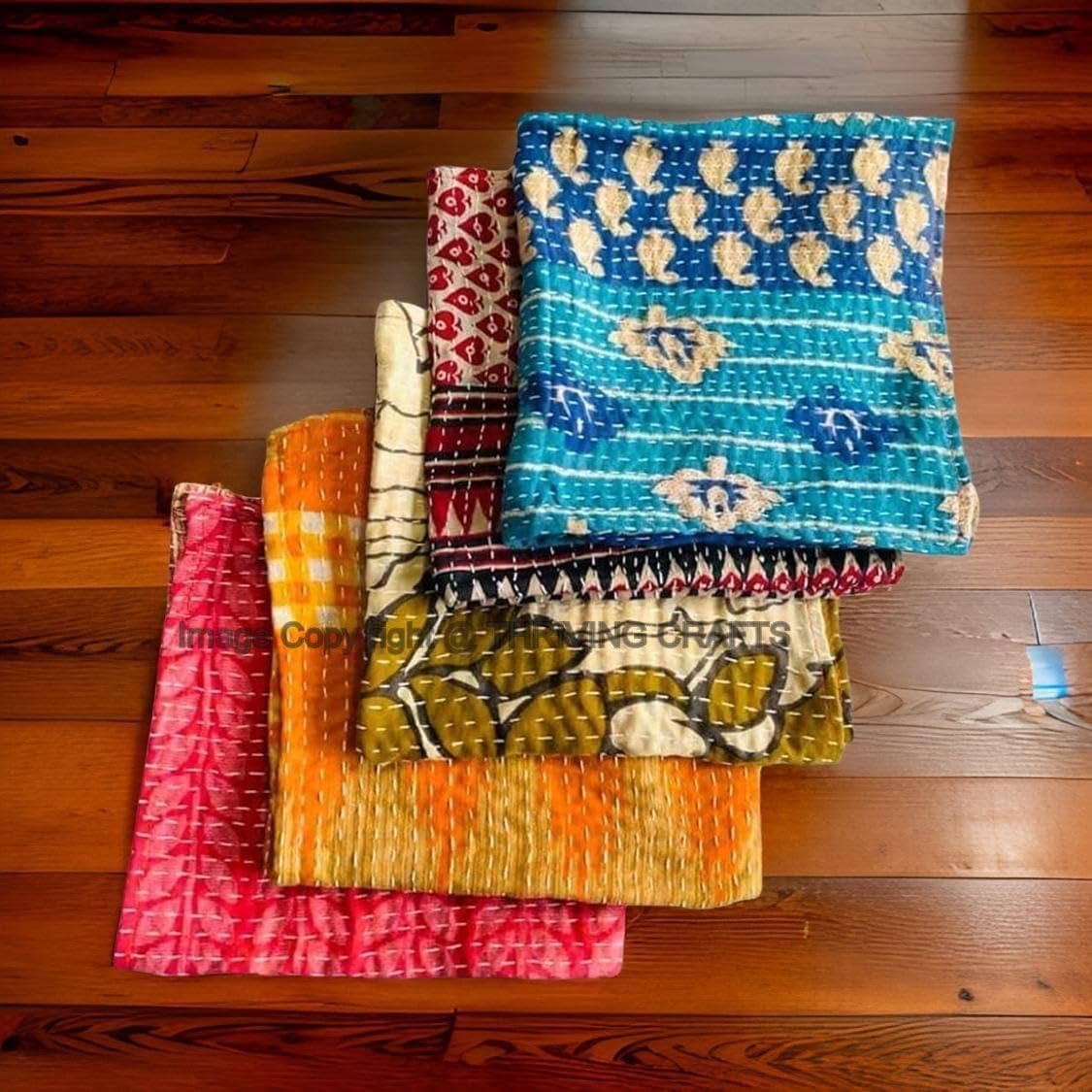 THRIVING Vintage Kantha Napkins Set of 10 - 100% Cotton Handmade 16x16 Inch Bohemian Kitchen Towels Table Decor