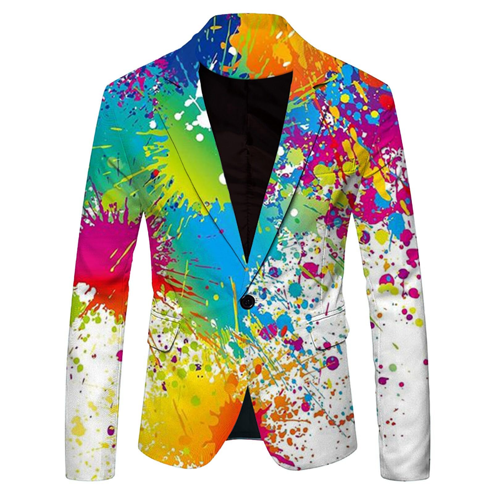 Graffiti Jacket Men's Blazer Long Sleeve Colourful Suit Jacket Funky Suit Neon Coloured Suit Jacket LGBT Pride Pride Month Jacket Prom Carnival Costume Men's Suit Leisure Jacket, O yellow, XXXL