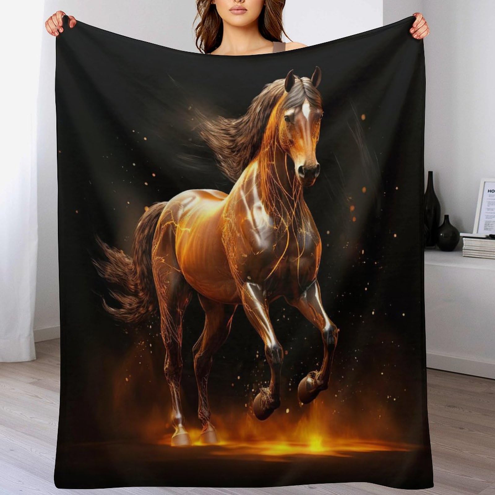 Couverture lit motif cheval en flanelle pour des soirées cocooning au salon