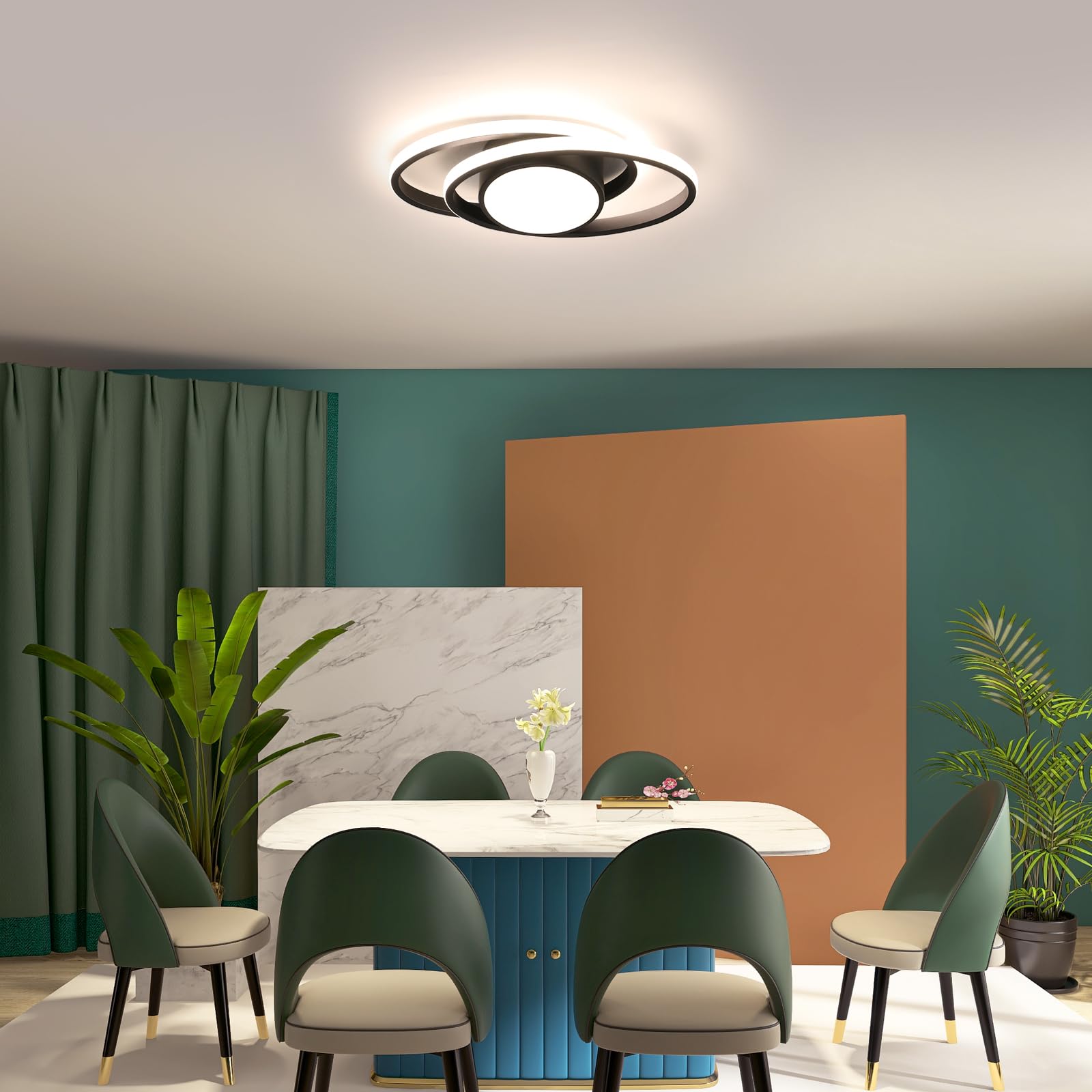 Plafoniere da Soffitto Dimmerabile, 39W 4387LM Plafoniera LED Soffitto Moderno, con Telecomando/APP 3000K-6500K, Nera Lampada da Soffitto LED per Soggiorno Camera da Letto Cucina, 38.5CM