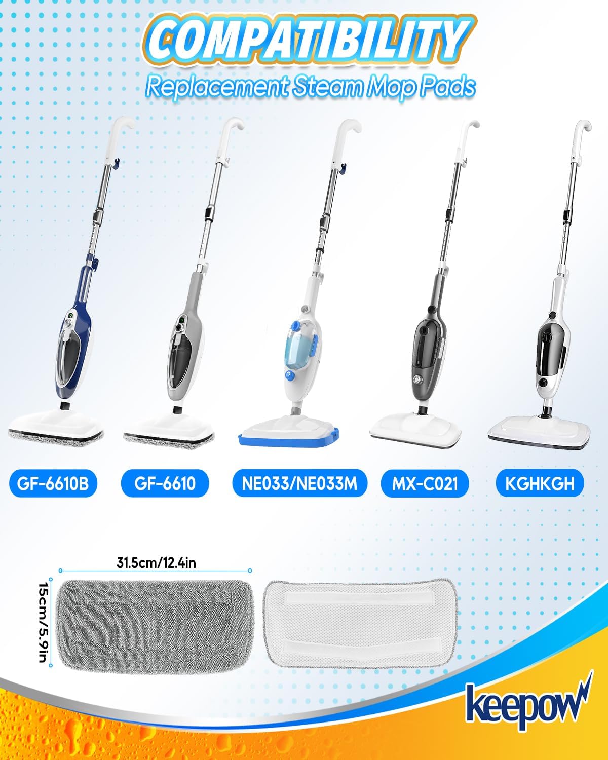 KEEPOW Steam Mop Pads Compatible with Mxnsewr Steam Mop, Compatible with GorFanty Steamer Mop GF-6610B/GF-6610, Fit for Neugo Steam Mops NE033, 4 Pack Spiral Microfiber Steam Mop Replacement Pads - Image 2