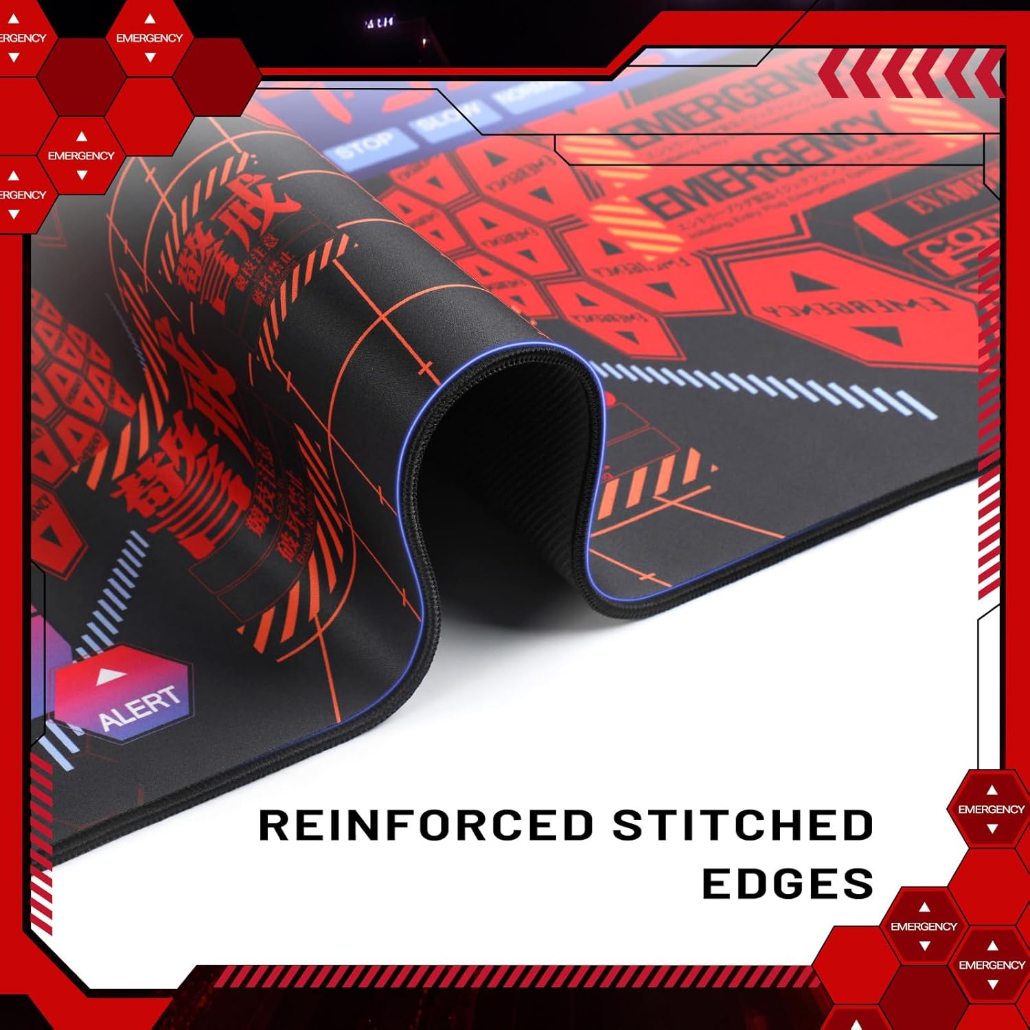 Mouse Pad EVA Unit - 01 Themed Gaming Mouse Pad 35.4"x15.7", Cyber Alert Emergency Interface Design