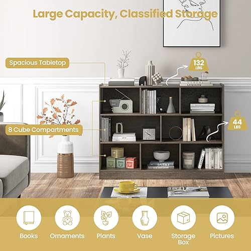 Miniatura 7 de Tangkula Estantería de madera con forma de cubo de almacenamiento de 3 niveles y 8 cubos estantería multiusos estante de exhibición para sala de