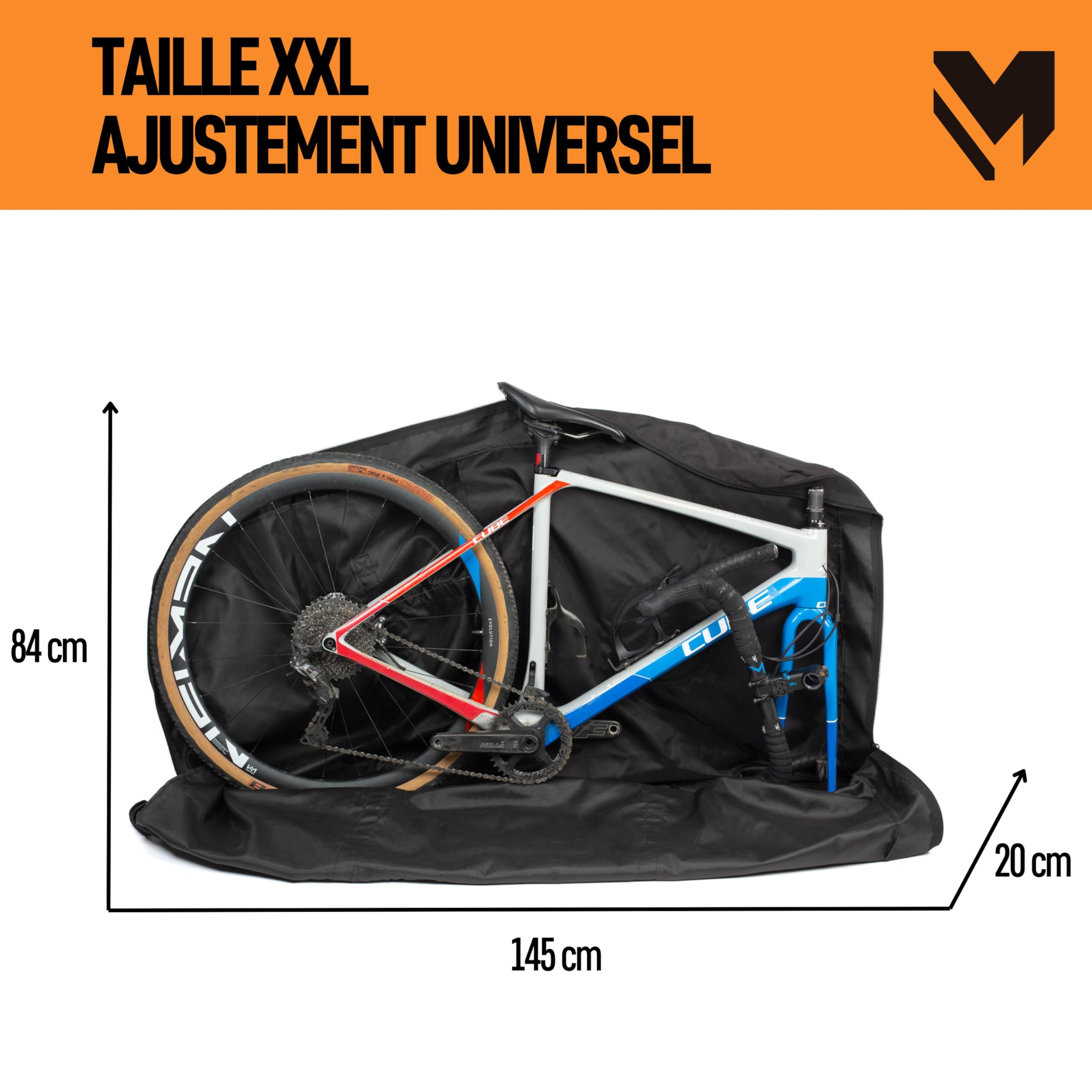 lamaki Housse Transport Velo - Route & Gravel, VTT 26-29 Pouces - Sans Retirer la Roue Arrière - Sac Transport pour Voyage - Housse de Velo Pliable, Robuste en Nylon 1680D