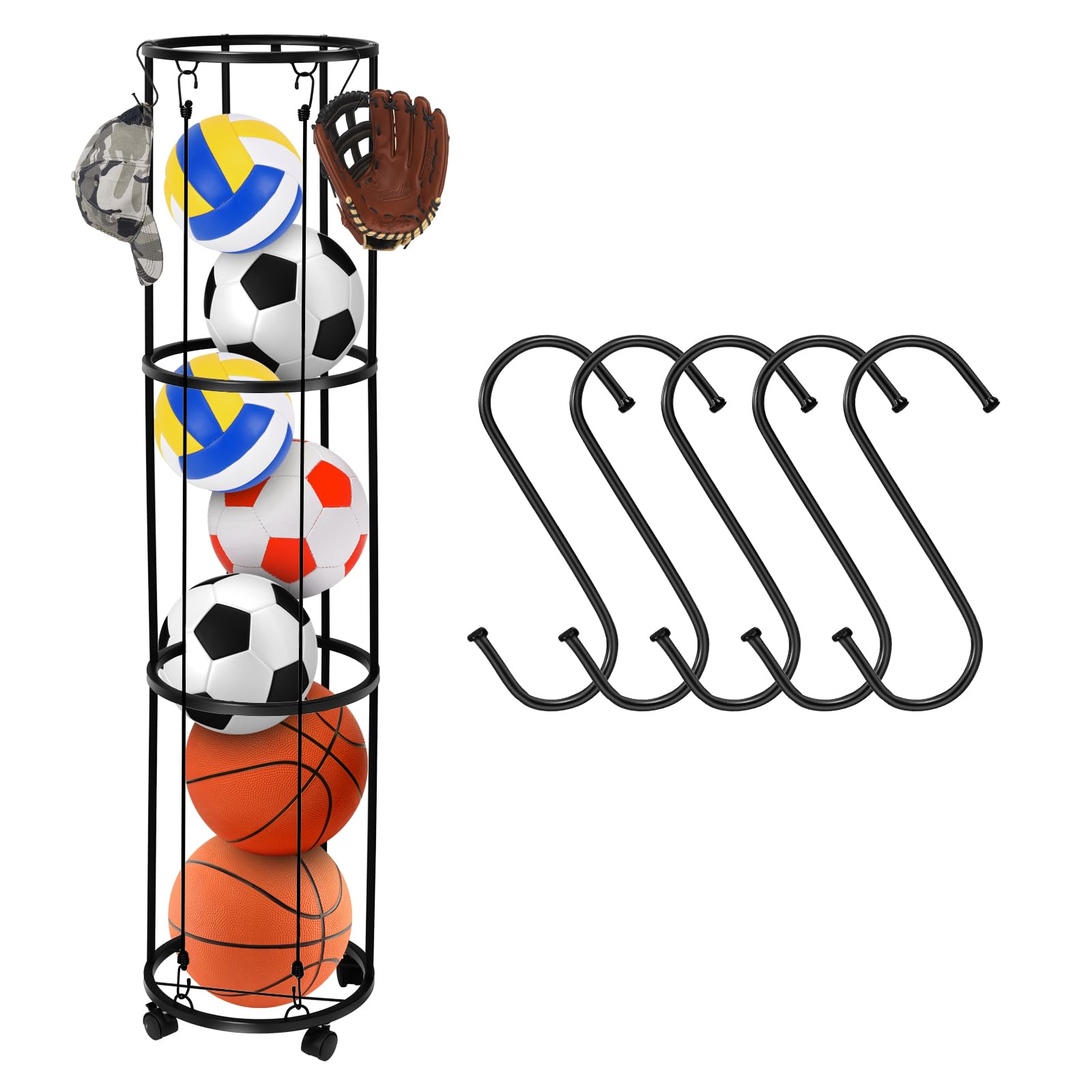 Snapklik.com : Columnar Vertical Ball Racks, 13x58 Inch 3 Layer Garage ...