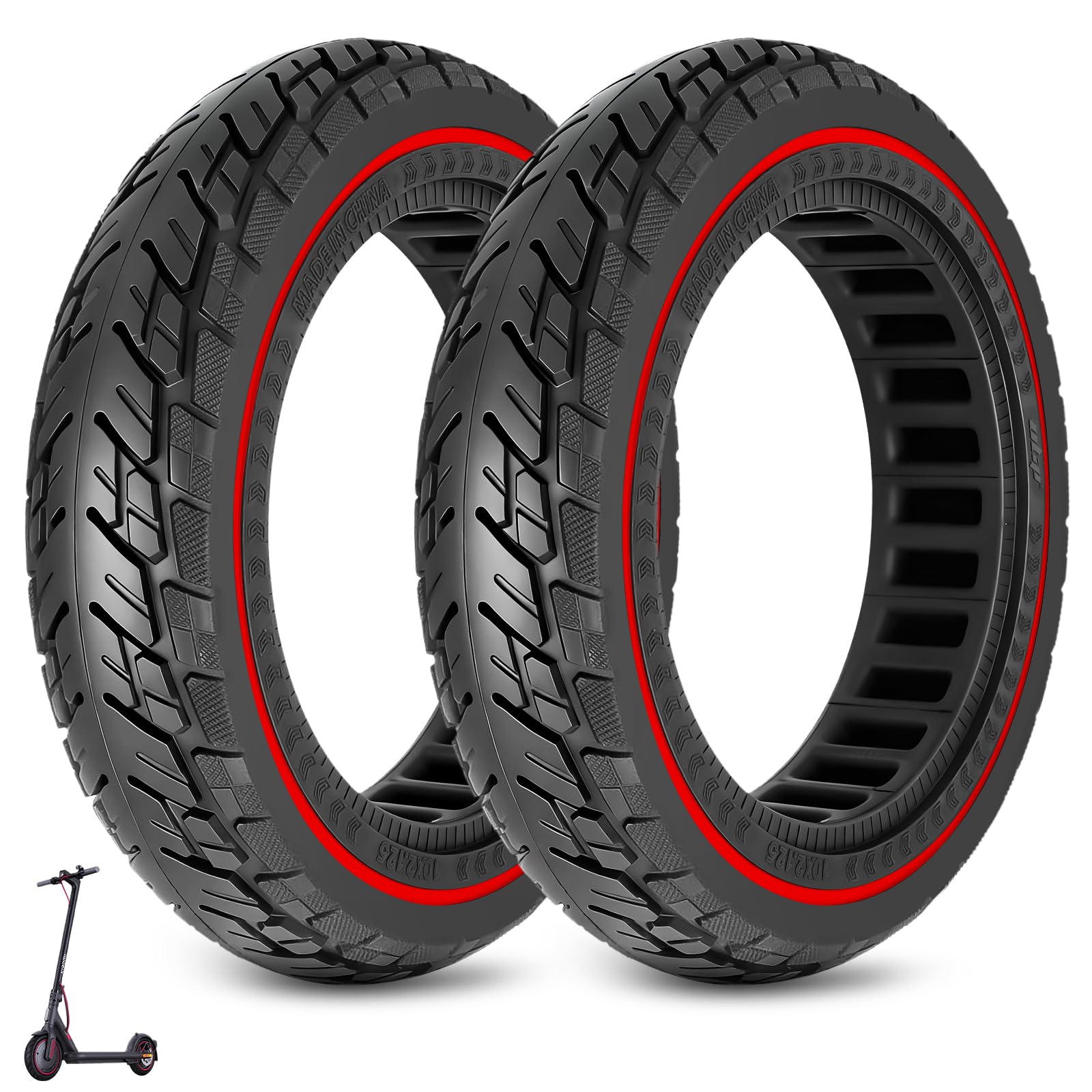 Set di 2 Pneumatici Pieni 250x54 per Scooter Elettrico Xiaomi 4 Pro/Lite, 10x2.125 in Gomma per Ninebot F20, F25, F30, F40, Sostituzione Solidi 10" (Rosso)
