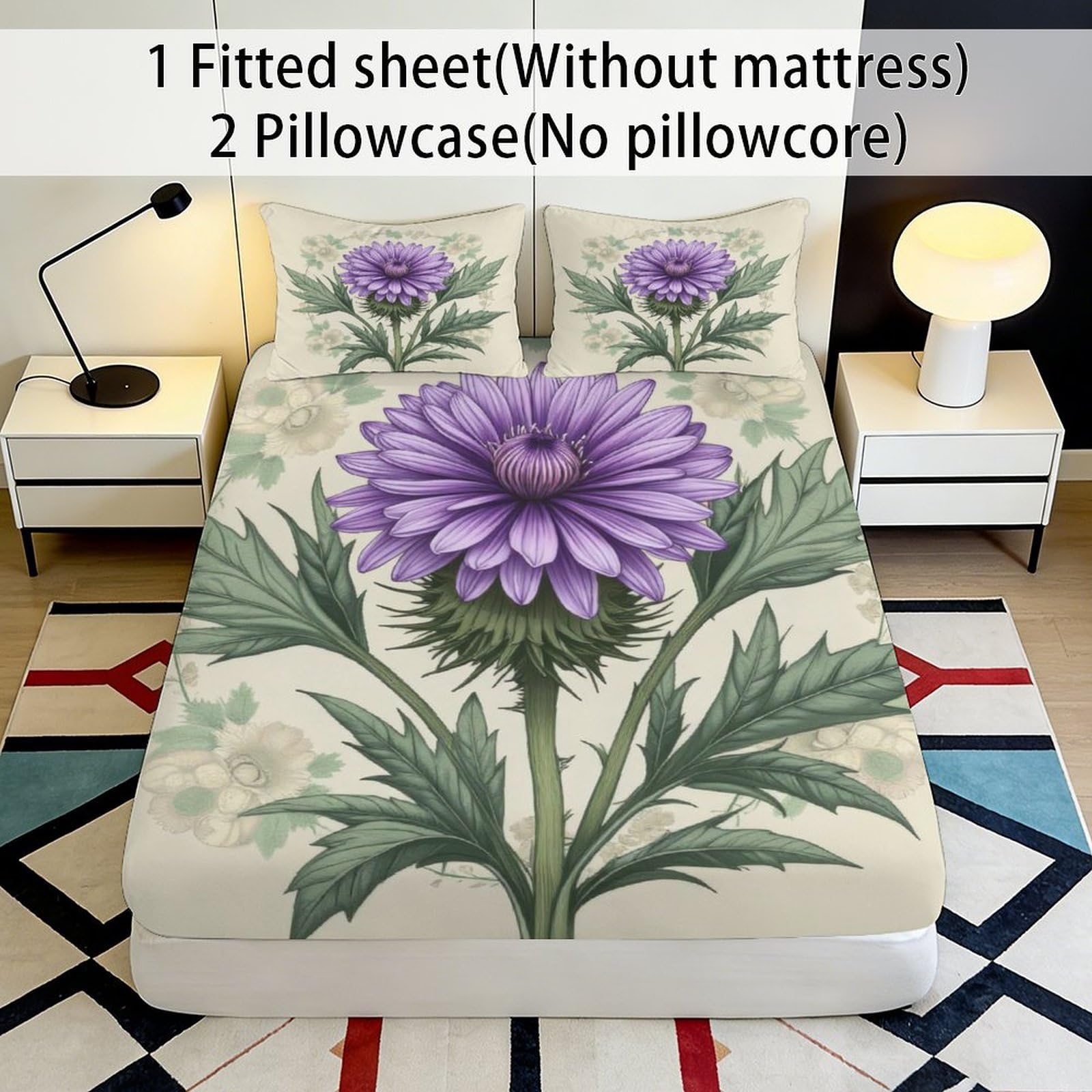 3D Printed Distel Fitted Sheet, Microfaser Bettbezug, rutschfest Heimtextil