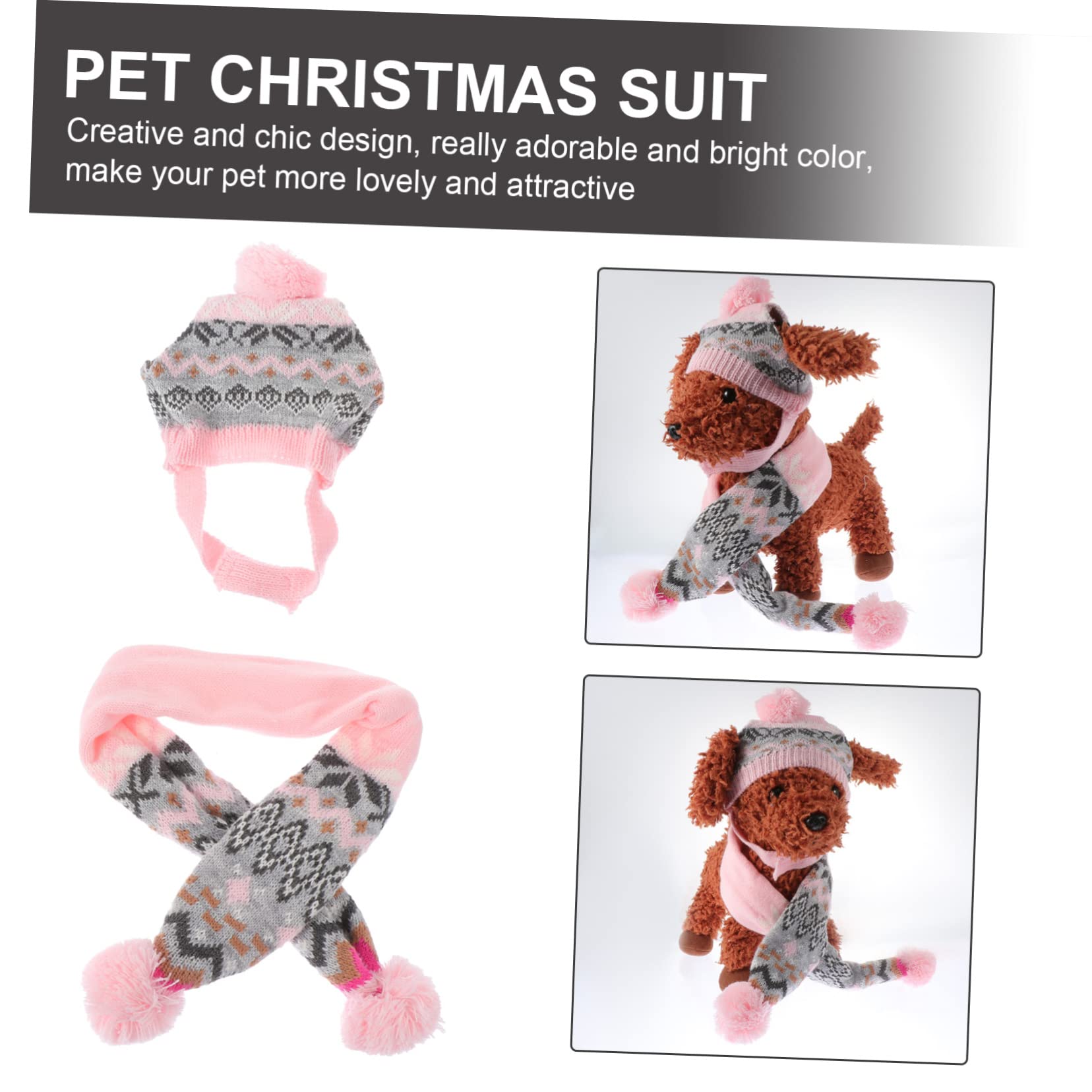 Housoutil 2sätze Weihnachts-hundemütze Und Hundeschal Teiliges Für Haustiere Warm Und Atmungsaktiv Für Weihnachtsfeiern Farbdesign Hundezubehör Für Welpen
