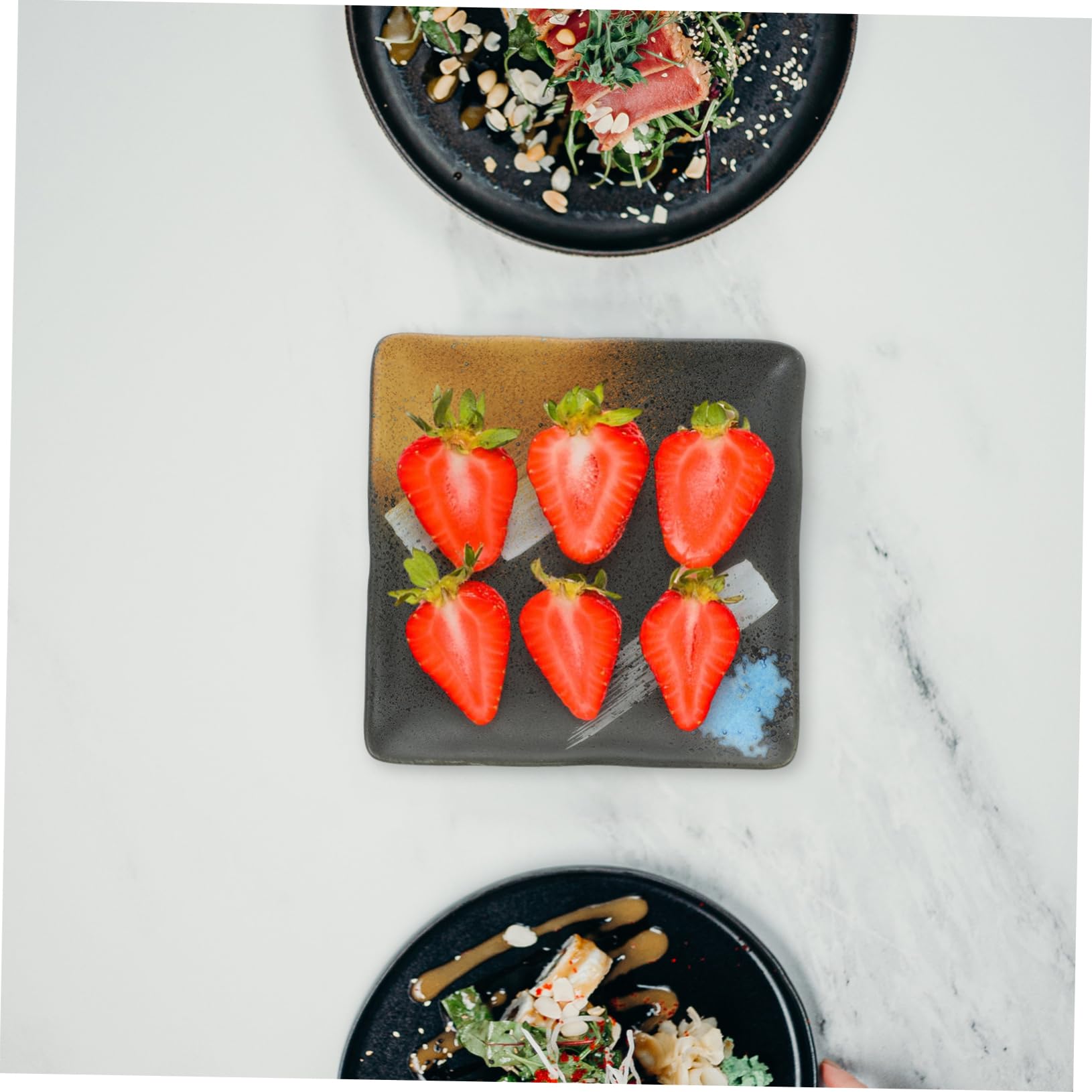 Mikinona 1Pc Japanese Style Ceramic Sushi Dish Porcelain Snack Plate for Appetizers Pastries Breakfast Elegant Marble Pattern Oven Microwave Freezer Dishwasher Safe