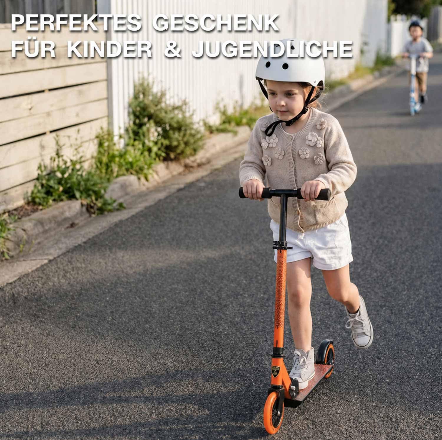 Lamborghini Roller Kinder 5+ Jahre, 2 Räder Scooter, Orange | Faltbar, Höhenverstellbar, Leichtgewichtig, Rutschfeste Trittfläche & Schaumstoffgriff