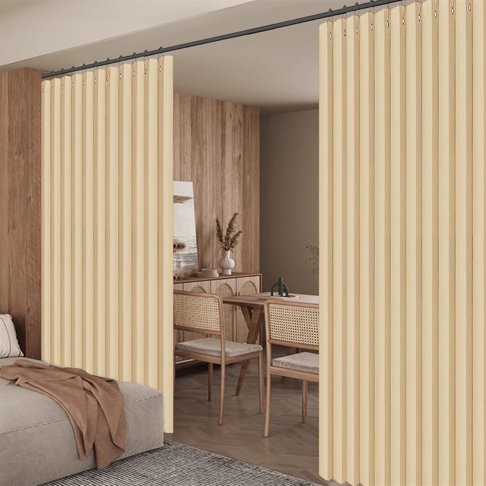SK Studio Magnetische vouwdeurgordijnen accordeonstijl kastgordijnen kamerverdeler geplooide gordijnen met haken voor kantoor, badkamer, slaapkamer, deuropening, 1 paneel, wit, 140 x 180 cm (b x l